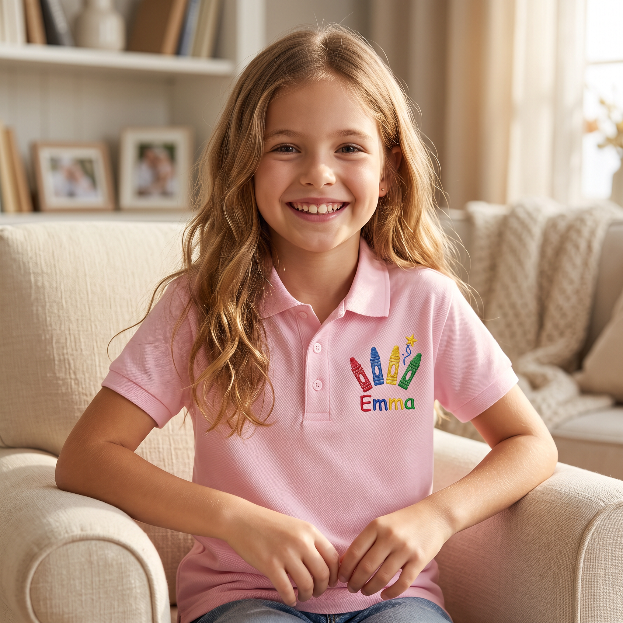 Crayon Row Youth Embroidered Polo | Personalized Name Back to School Kids Shirt