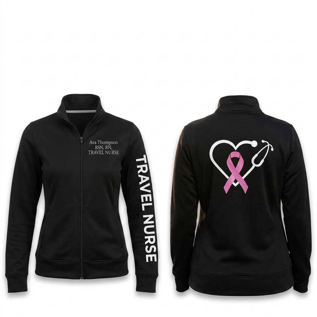 Custom Travel Nurse Embroidered Fleece Jacket | Personalized Travel RN Awareness Zip-Up