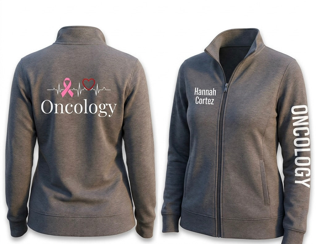 Custom Oncology Nurse Fleece Jacket | Personalized Pink Ribbon Zip-Up