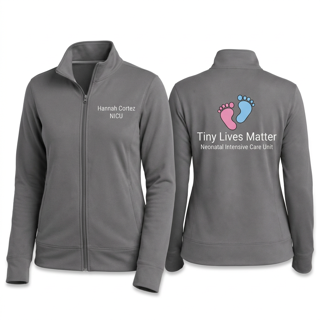 Custom NICU Nurse Fleece Jacket | Personalized Tiny Lives Matter Baby Feet Zip-Up