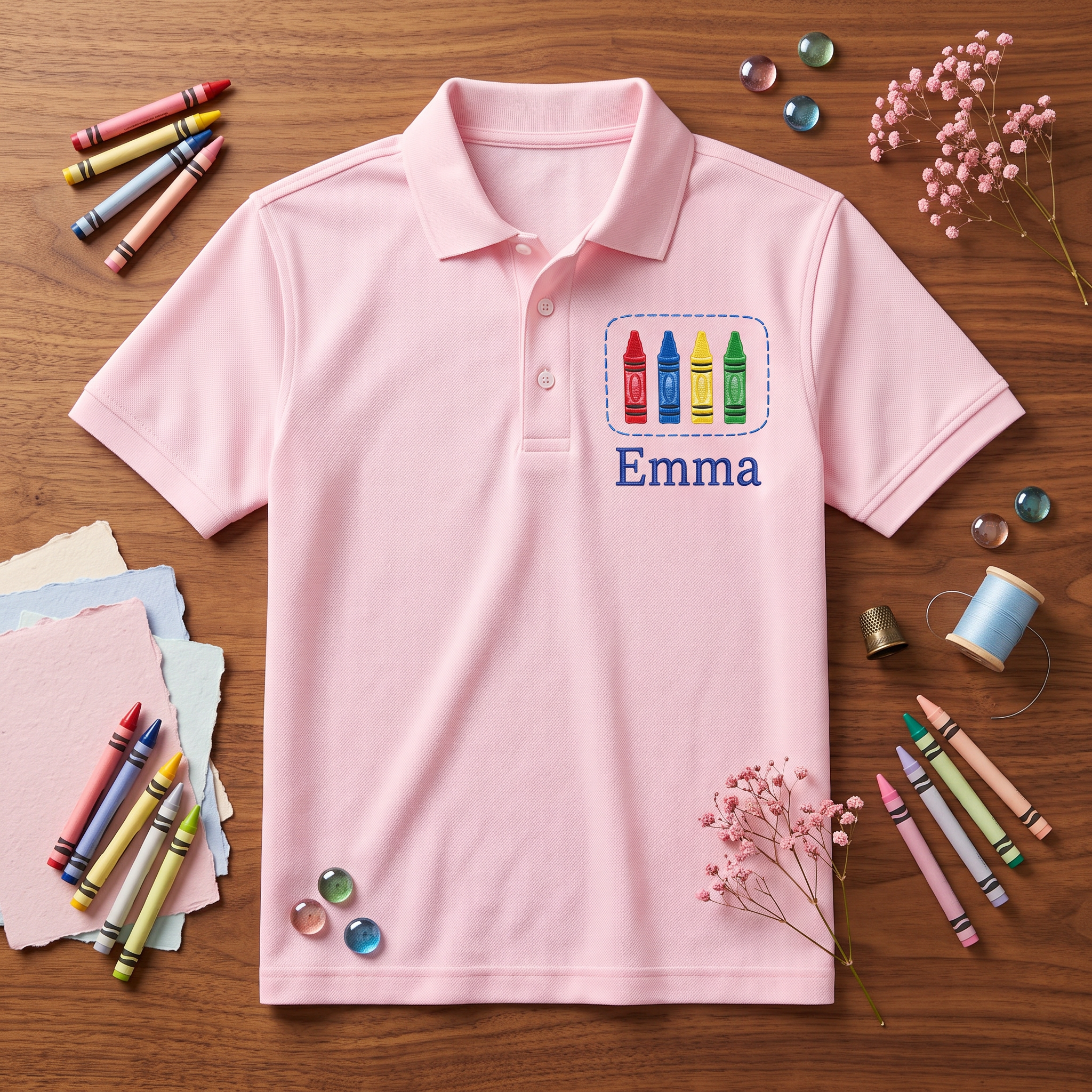 Crayon Box Youth Embroidered Polo | Personalized Name Back to School Kids Polo Shirt
