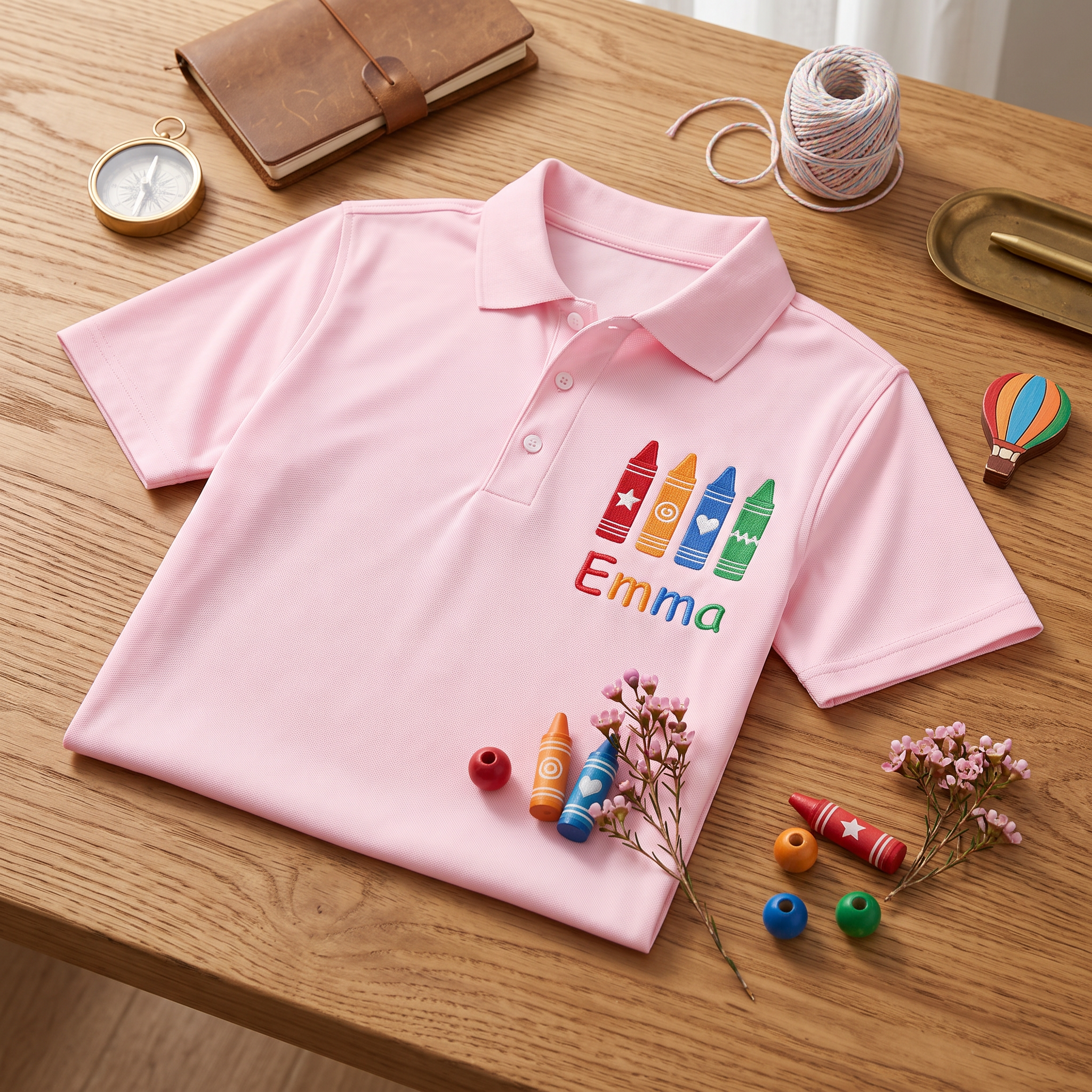 Doodle Crayons Youth Embroidered Polo | Personalized Kids Name Back to School Shirt