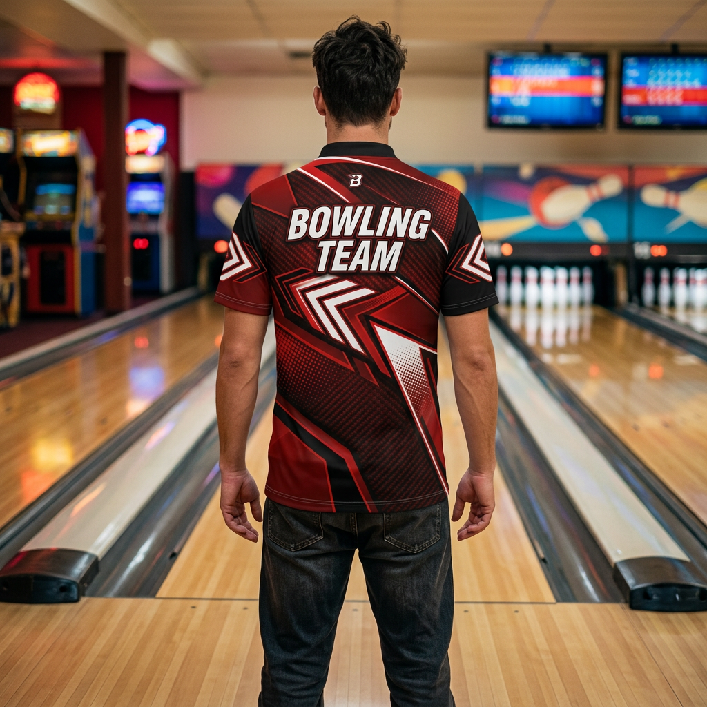 Custom Red Chevron Bowling Polo Shirt | Personalized Team Name 3D Printed Bowling Jersey