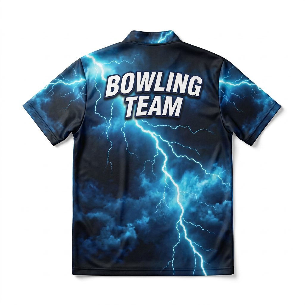Custom Blue Lightning Storm Bowling Polo Shirt | Personalized Team Name 3D Printed Bowling Jersey