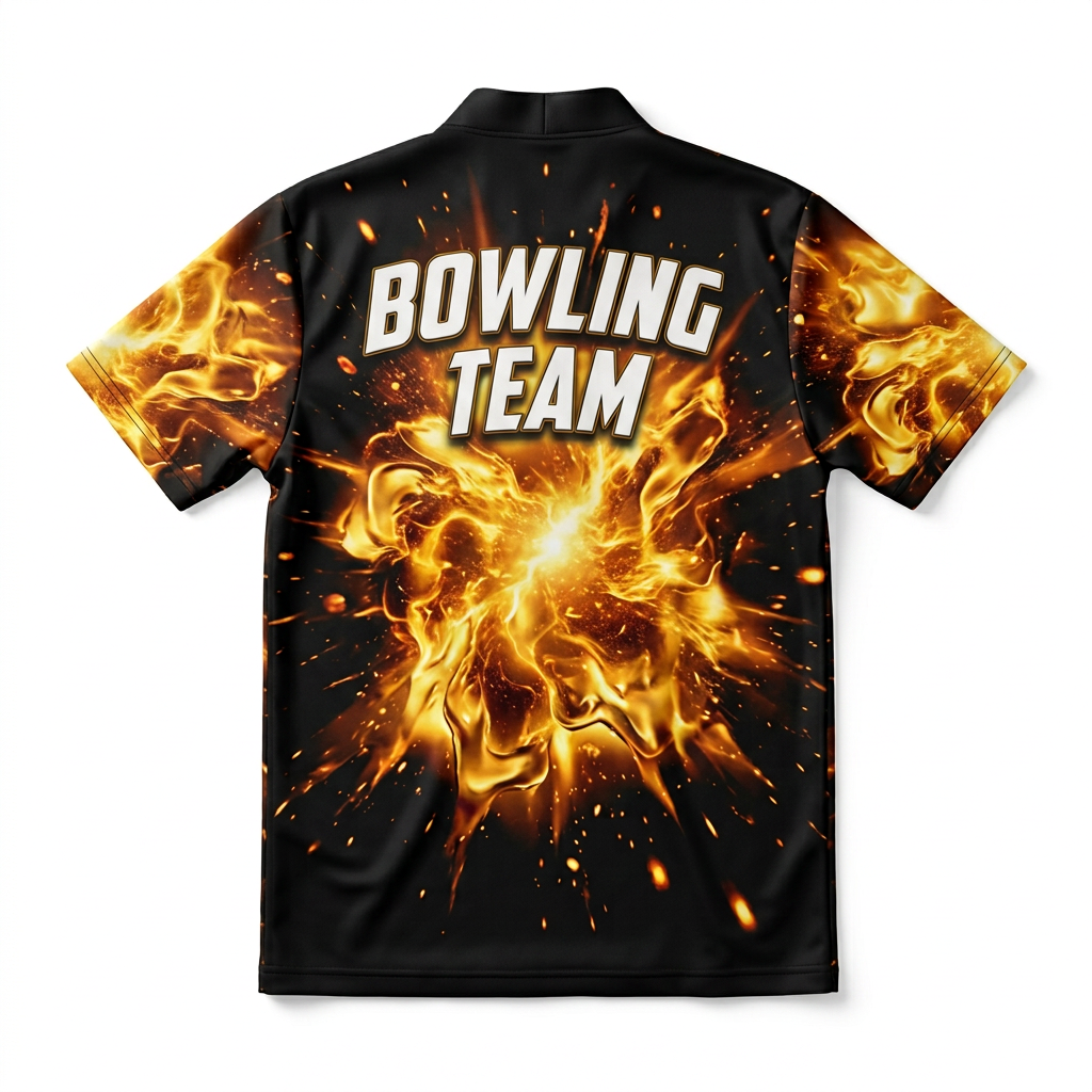 Custom Gold Flame Bowling Polo Shirt | Personalized Team Name 3D Printed Bowling Jersey