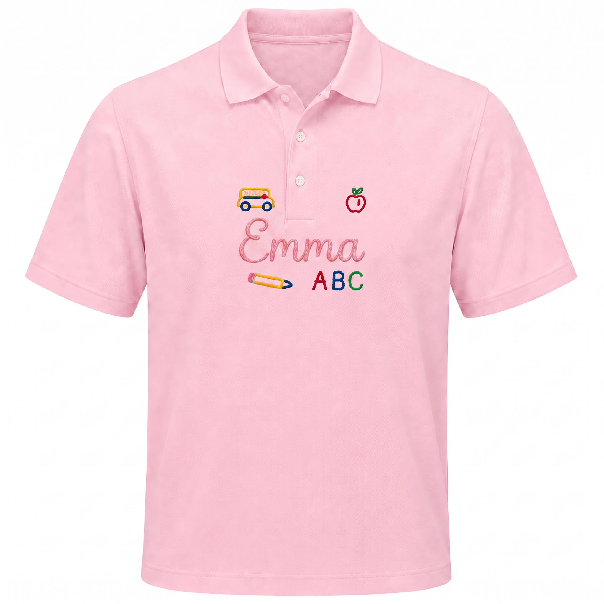 Script Name School Bus Youth Embroidered Polo | Personalized ABC Back to School Polo