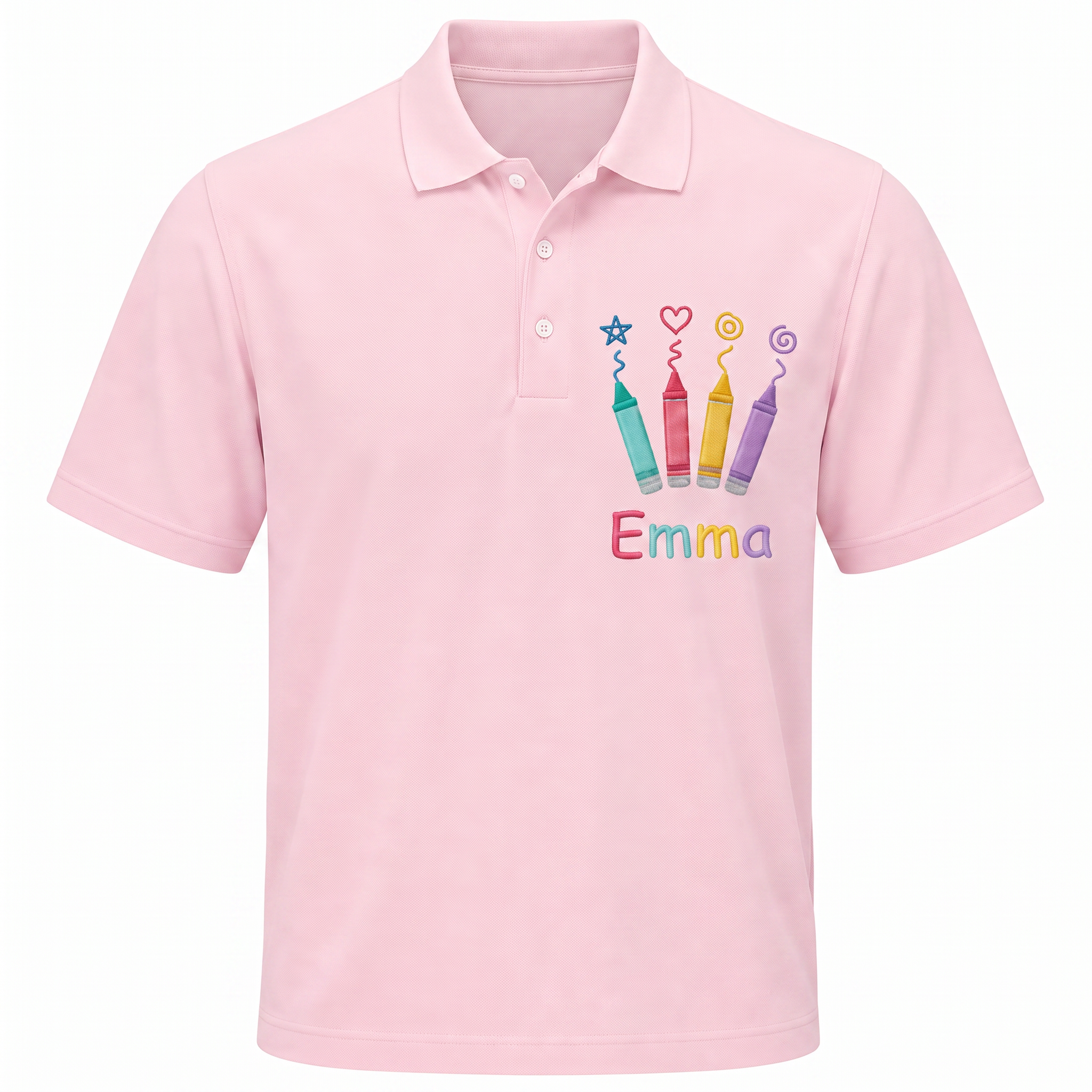 Pastel Crayon Doodle Youth Embroidered Polo | Personalized Name Kids School Shirt