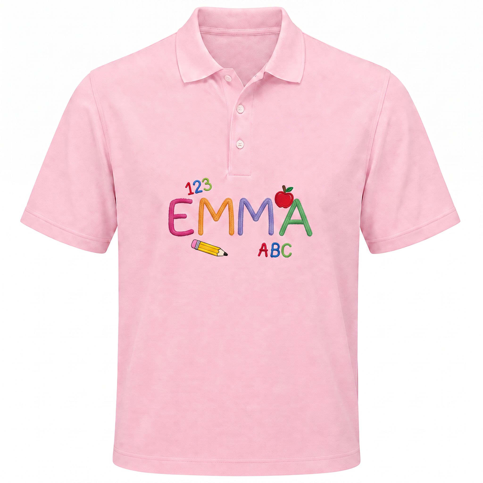 123 ABC Youth Embroidered Polo | Personalized Name Apple Back to School Kids Shirt