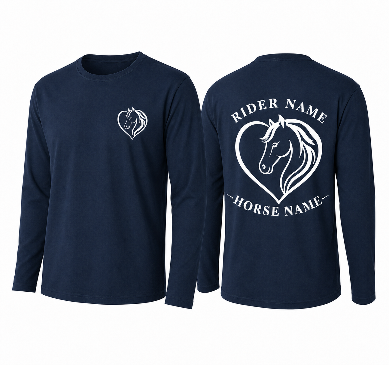 Custom Horse Heart Long Sleeve Shirt | Personalized Rider Horse Name Equestrian Printed Tee