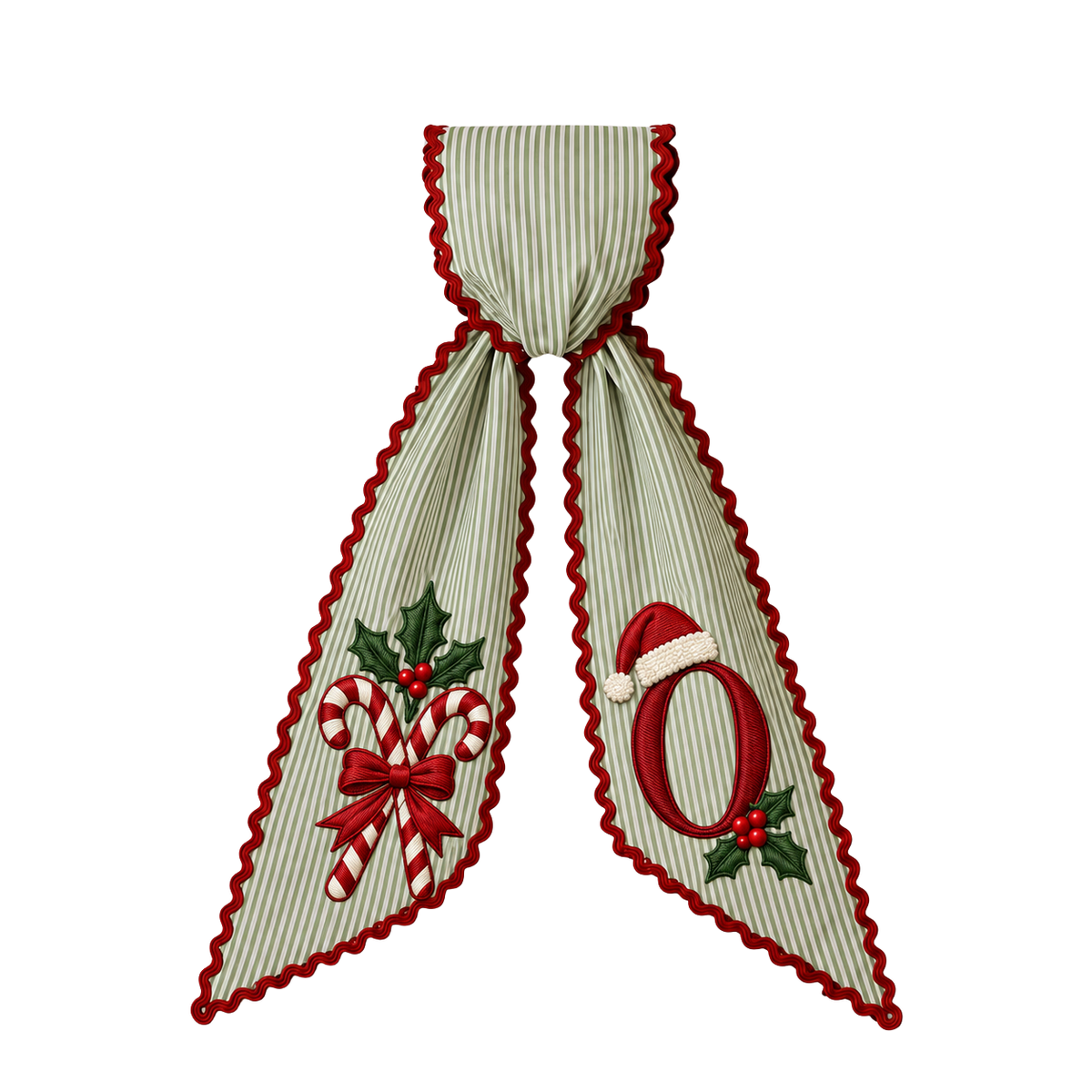 Custom Candy Cane Christmas Wreath Sash | Personalized Embroidered Green Stripe Wreath Bow with Initial