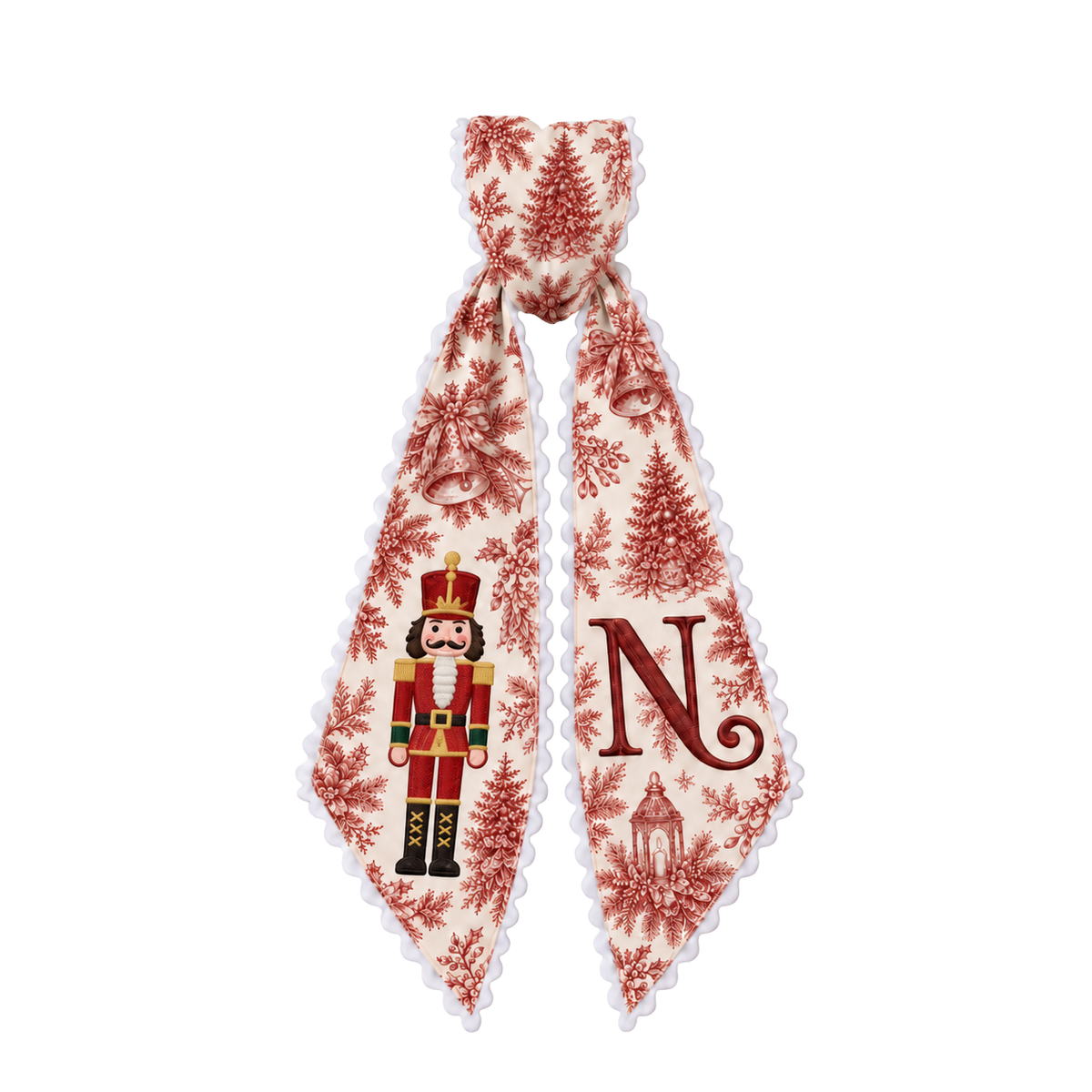 Custom Red Toile Christmas Wreath Sash | Personalized Embroidered Nutcracker Wreath Bow with Initial