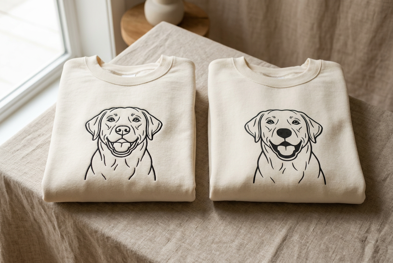 Custom embroidered apparel shown side by side with printed apparel as a more durable premium option