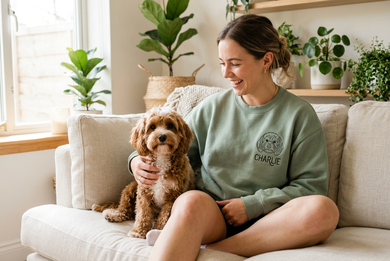 Custom embroidered dog sweatshirt from pet photo