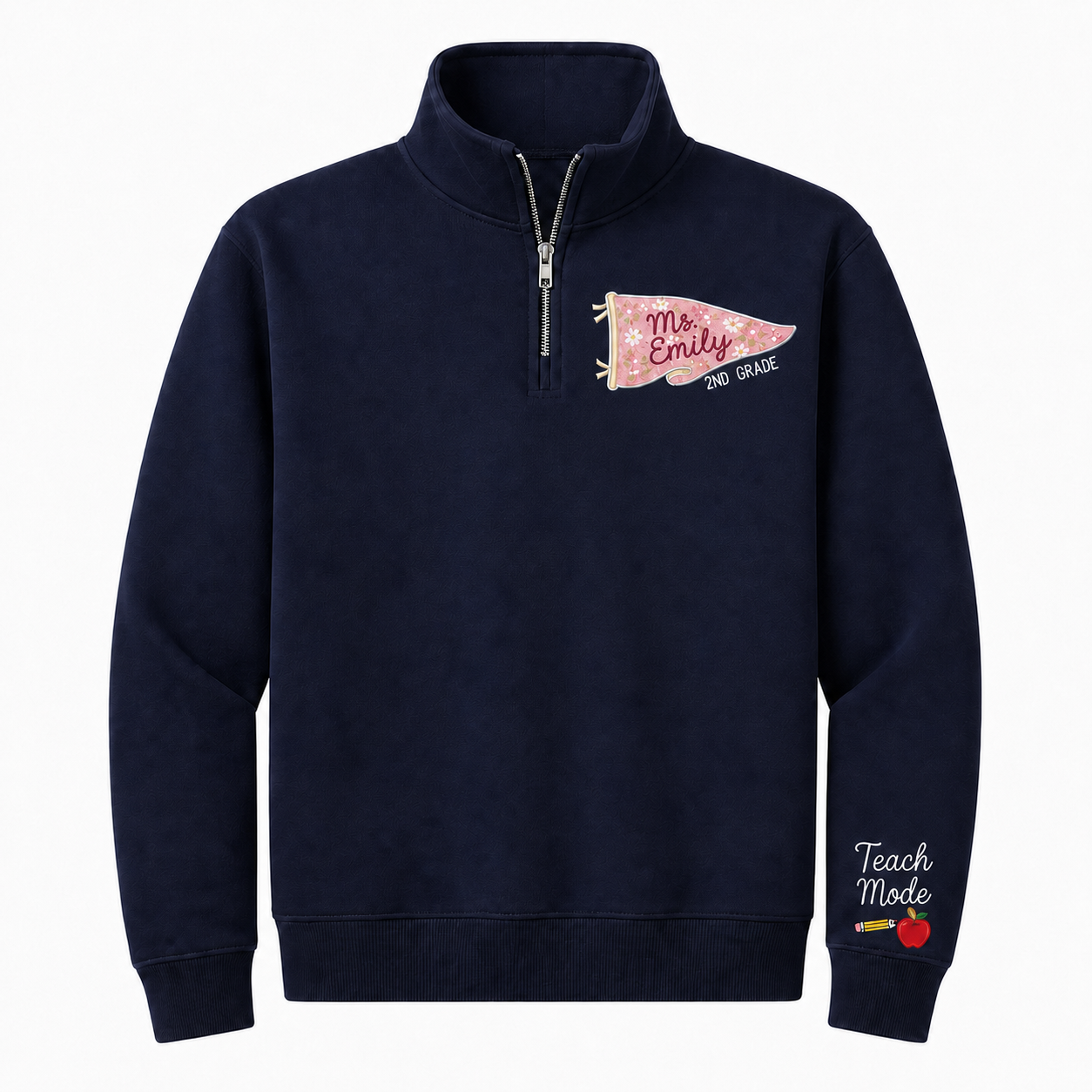 Floral Pennant Teacher Embroidered Quarter Zip | Personalized Name and Grade Classroom Pullover