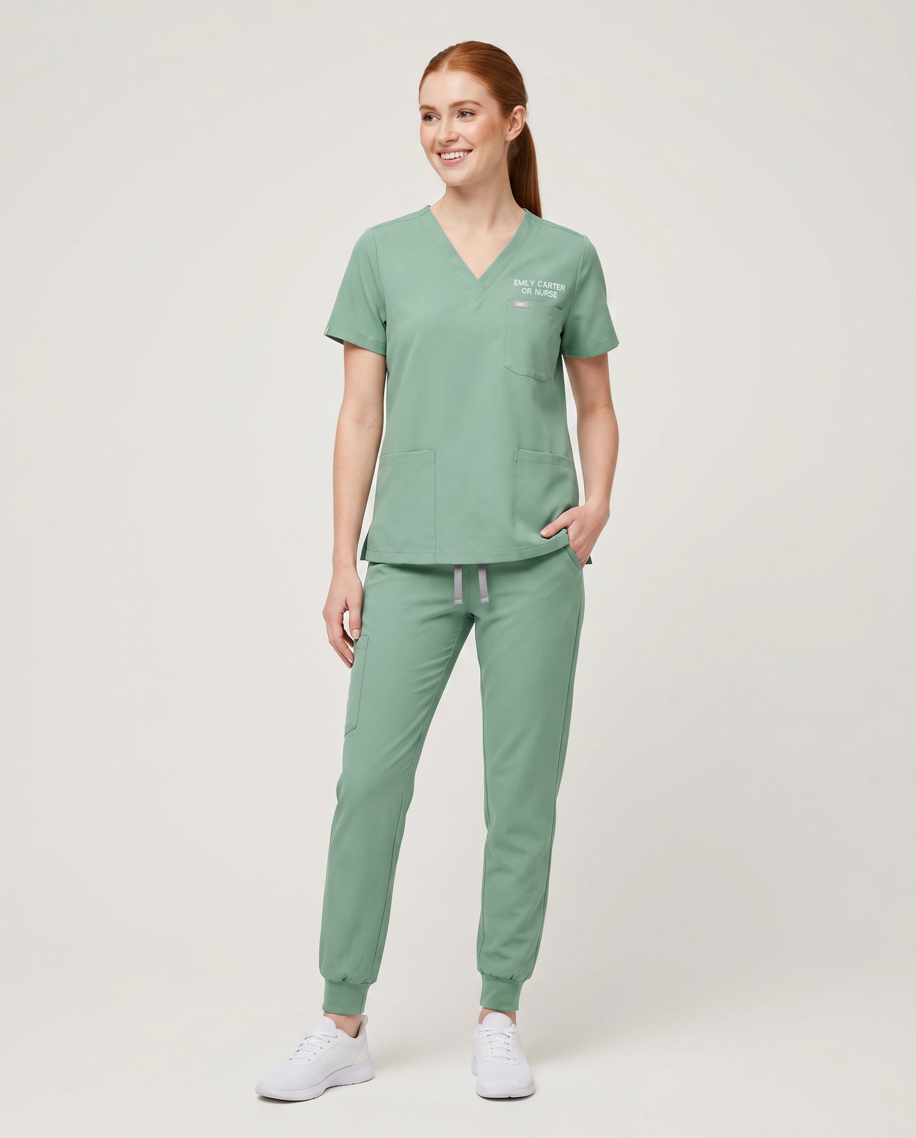 Custom Embroidered Unisex Jogger Scrub Set – V-Neck Personalized Nurse Uniform with Cargo Pants