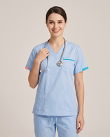 Custom Embroidered Unisex Scrub Set with Contrast Line Detail – V-Neck Surgical Uniform