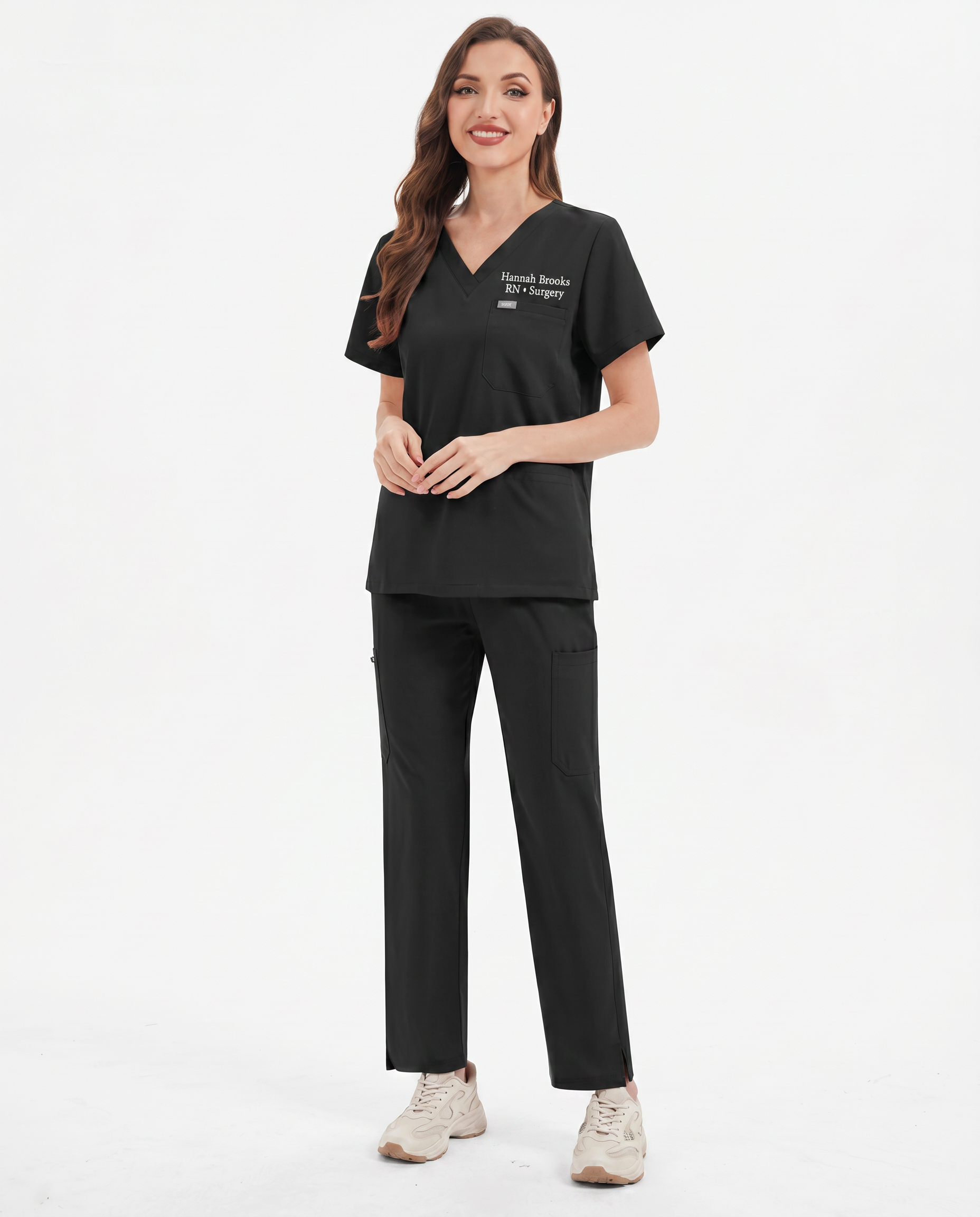 Custom Embroidered Unisex Scrub Set – V-Neck Chest Pocket & Cargo Pants
