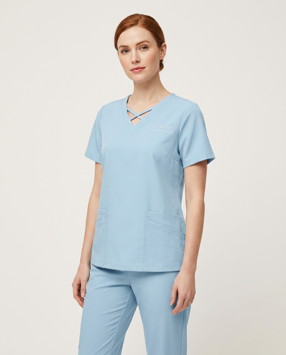 Custom Embroidered Scrub Set with Crisscross V-Neck – Straight Leg Medical Uniform