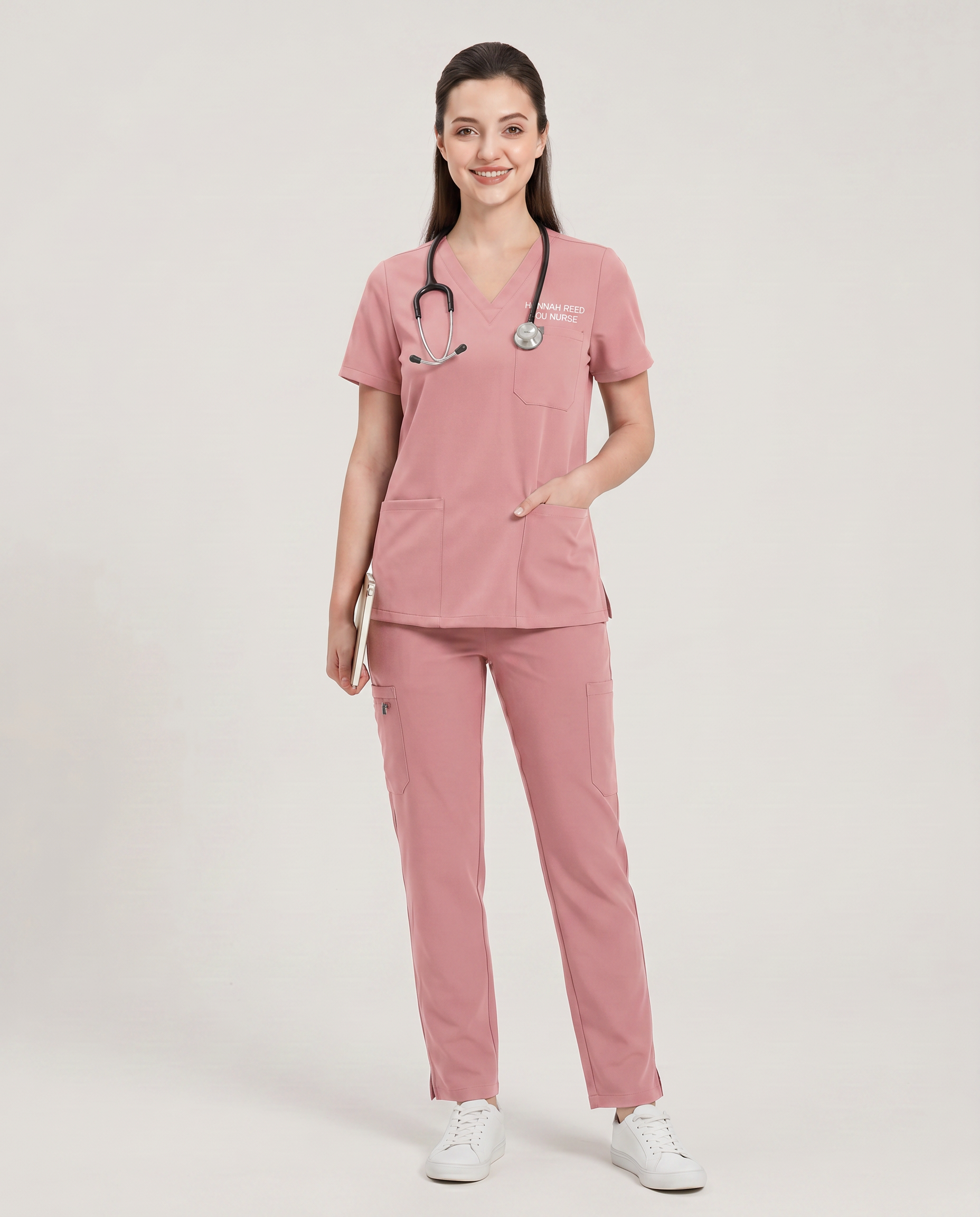 Custom Embroidered Unisex Scrub Set – V-Neck Chest Pocket Multi-Pocket Pants