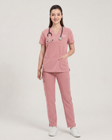 Custom Embroidered Unisex Scrub Set – V-Neck Chest Pocket Multi-Pocket Pants