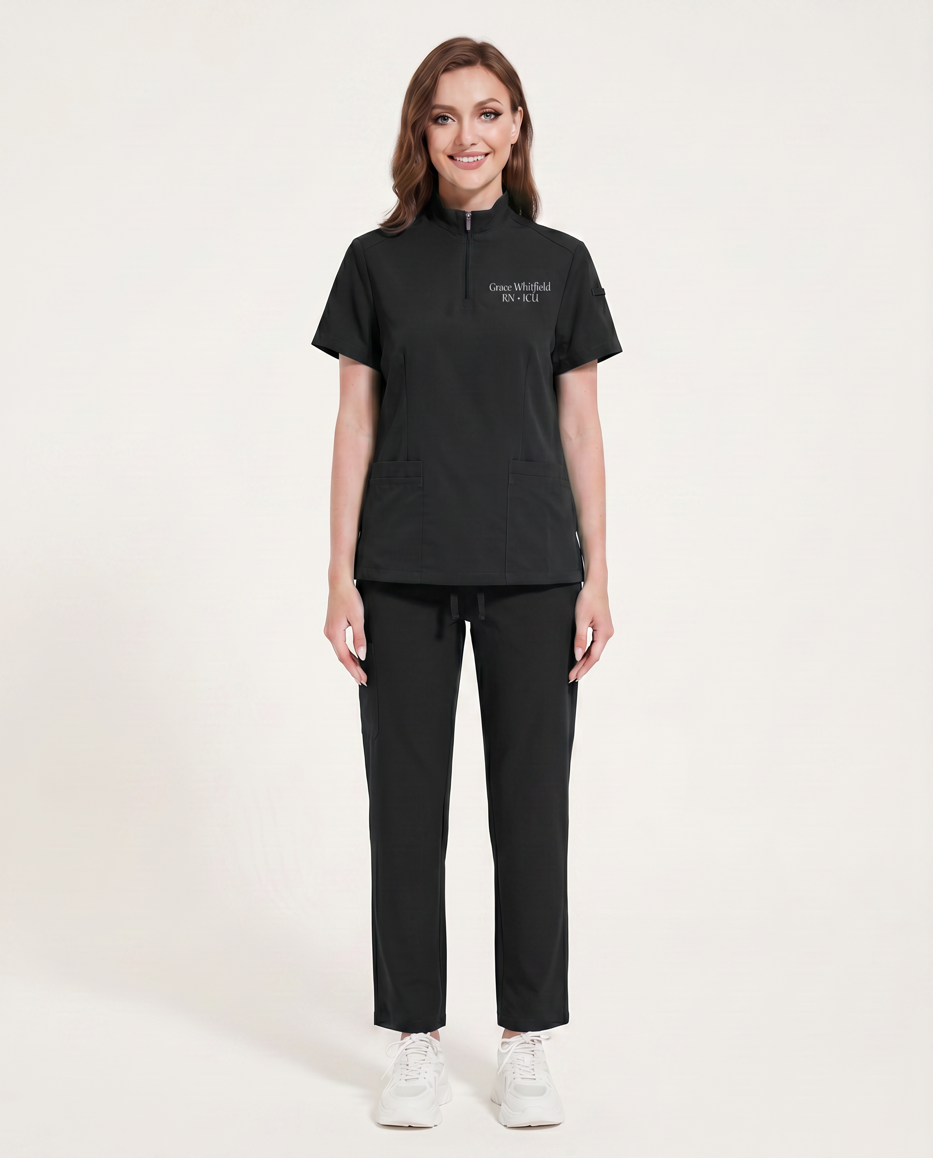 Custom Embroidered Scrub Set with Mock Neck Zip Collar – Straight Leg Healthcare Uniform