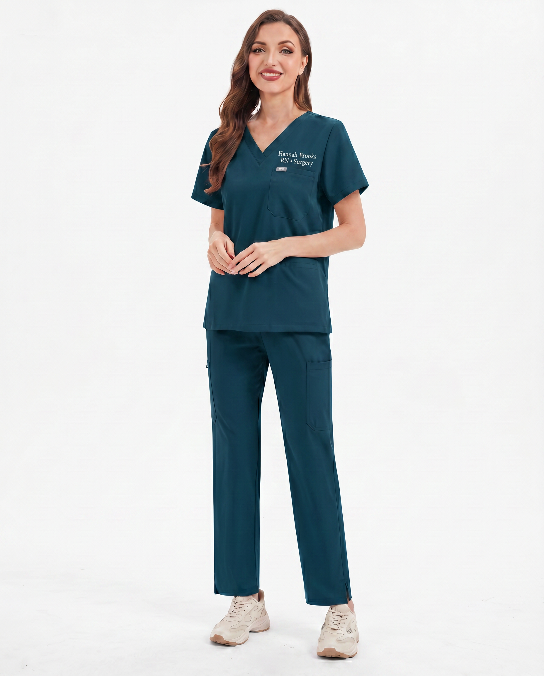 Custom Embroidered Unisex Scrub Set – V-Neck Chest Pocket & Cargo Pants