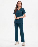 Custom Embroidered Unisex Scrub Set – V-Neck Chest Pocket & Cargo Pants
