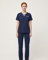 Custom Embroidered Scrub Set with Crisscross V-Neck – Straight Leg Medical Uniform