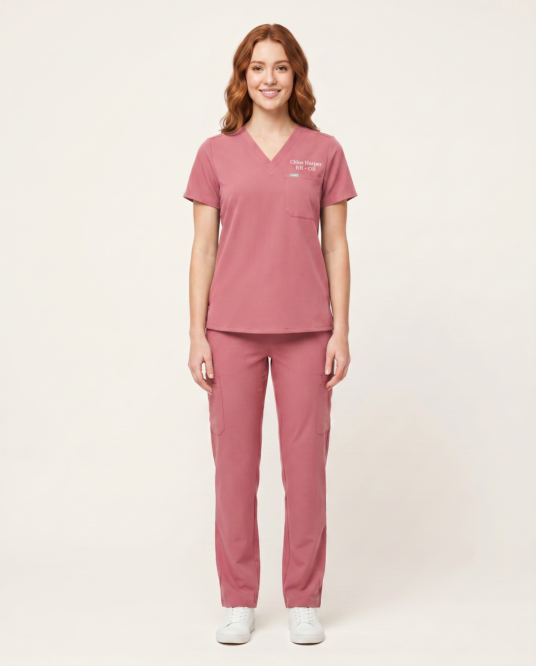 Custom Embroidered Unisex Scrub Set – V-Neck Chest Pocket Cargo Pants