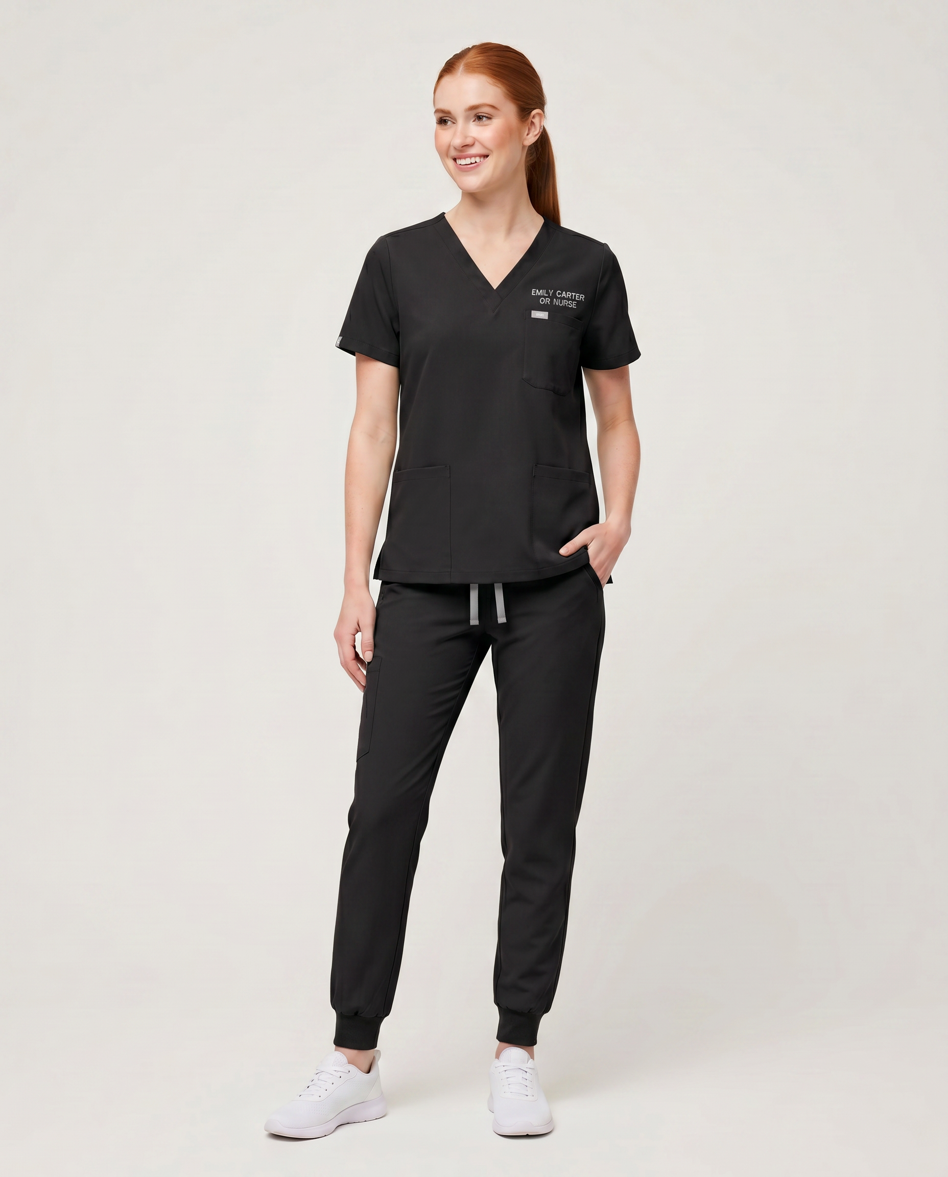 Custom Embroidered Unisex Jogger Scrub Set – V-Neck Personalized Nurse Uniform with Cargo Pants