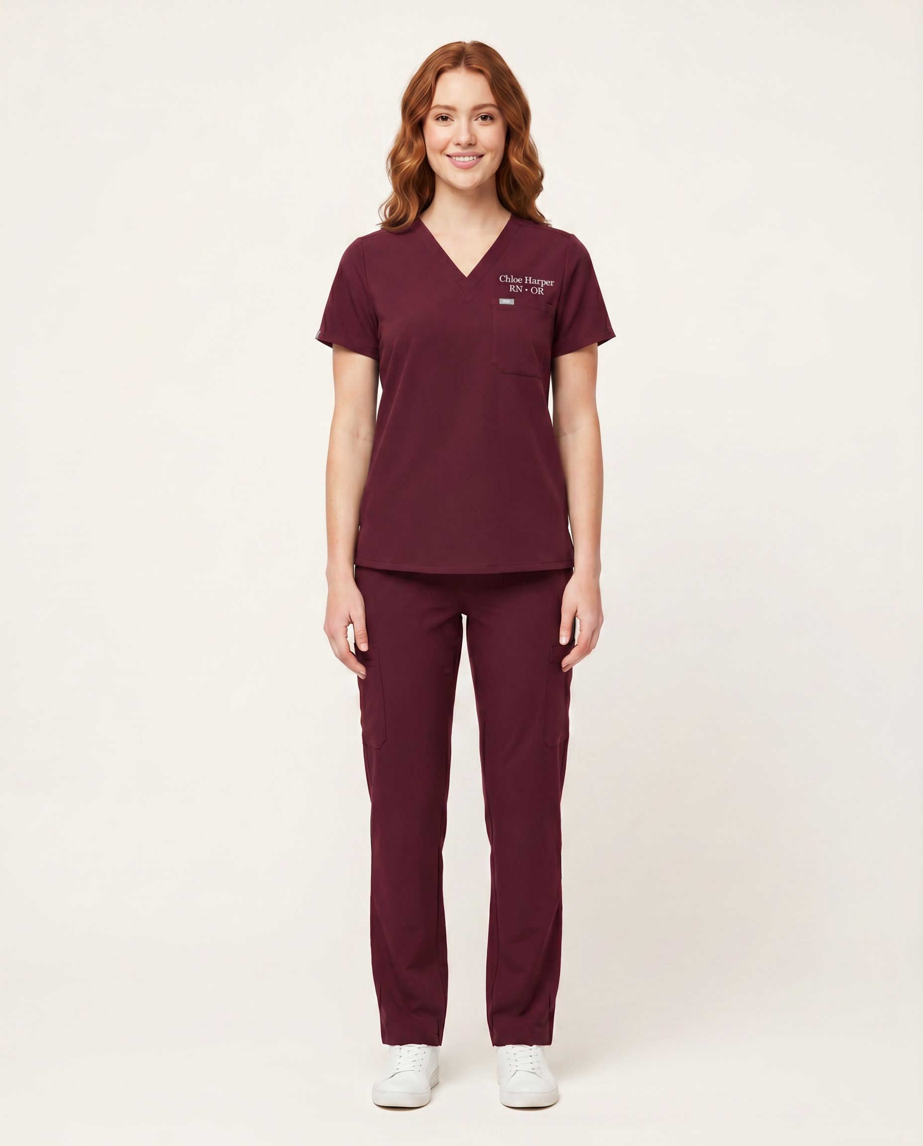 Custom Embroidered Unisex Scrub Set – V-Neck Chest Pocket Cargo Pants