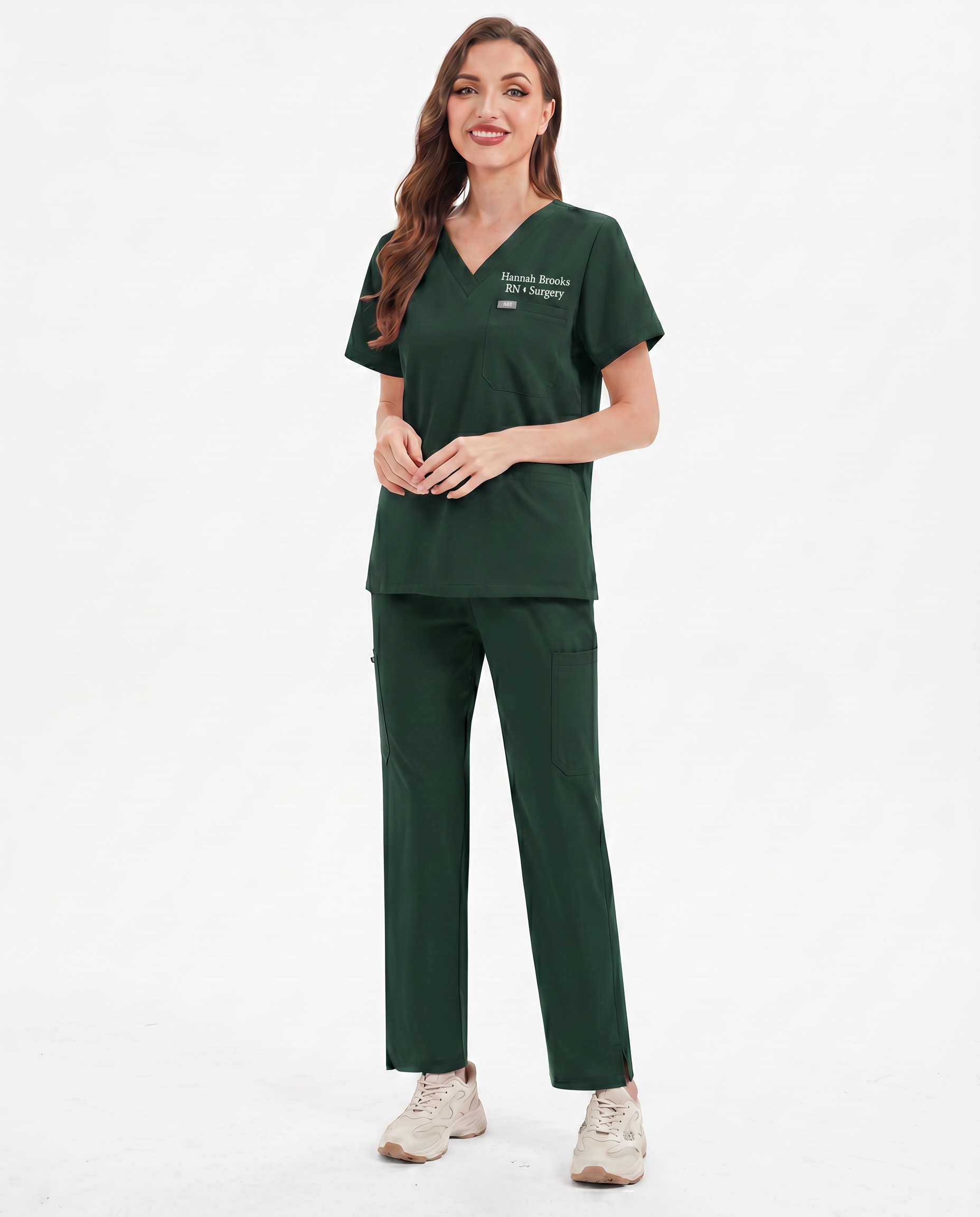 Custom Embroidered Unisex Scrub Set – V-Neck Chest Pocket & Cargo Pants