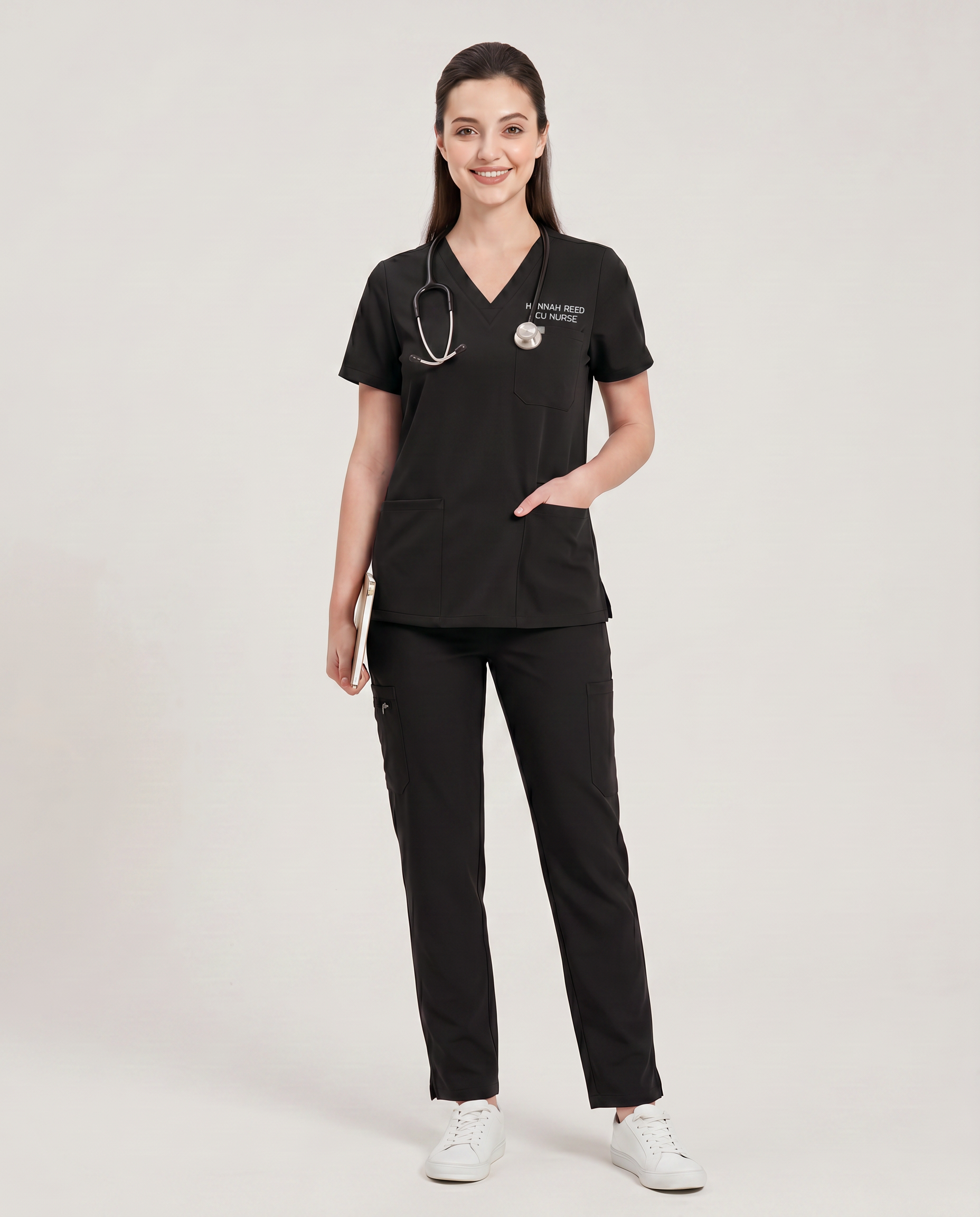 Custom Embroidered Unisex Scrub Set – V-Neck Chest Pocket Multi-Pocket Pants