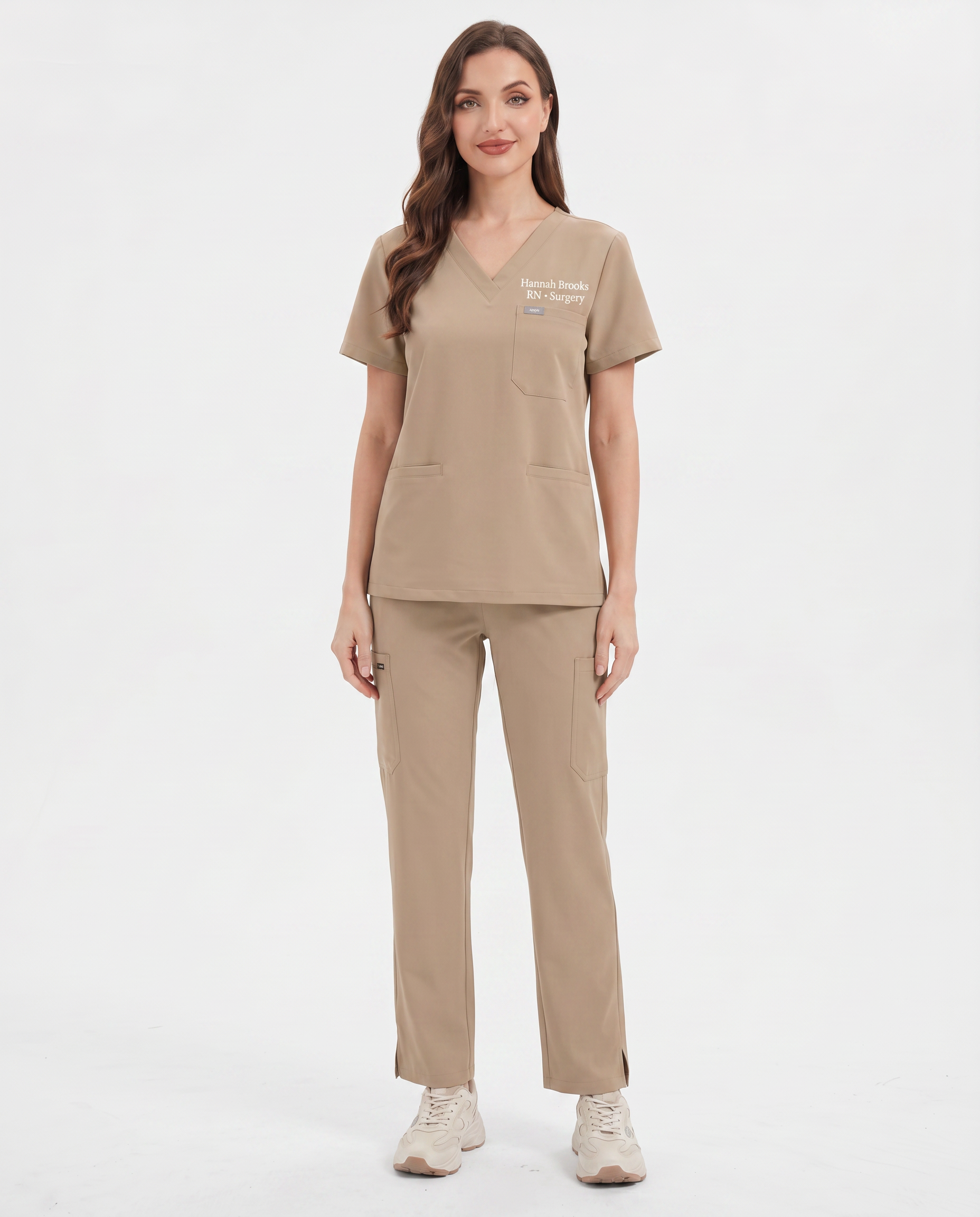 Custom Embroidered Unisex Scrub Set – V-Neck Chest Pocket & Cargo Pants