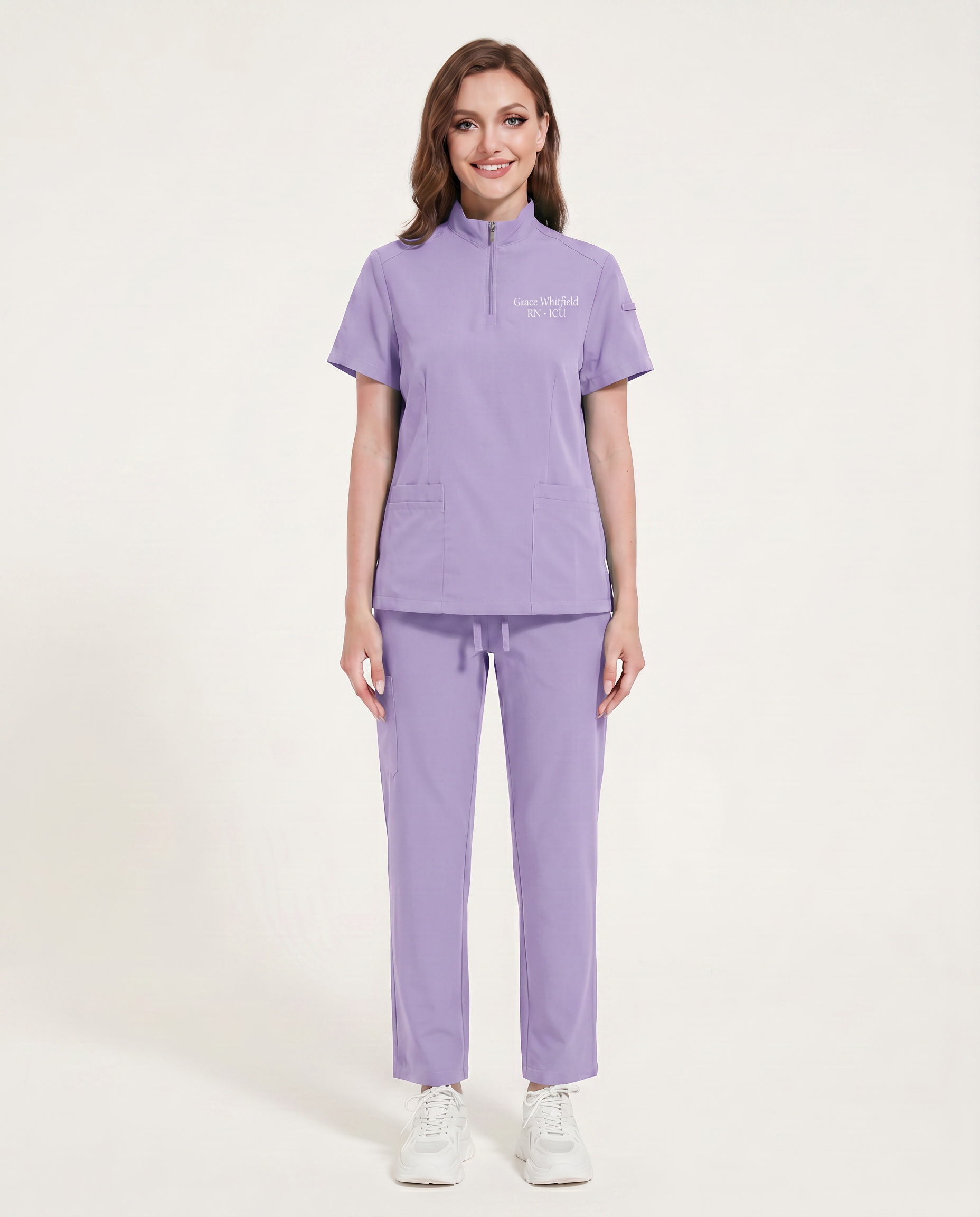 Custom Embroidered Scrub Set with Mock Neck Zip Collar – Straight Leg Healthcare Uniform