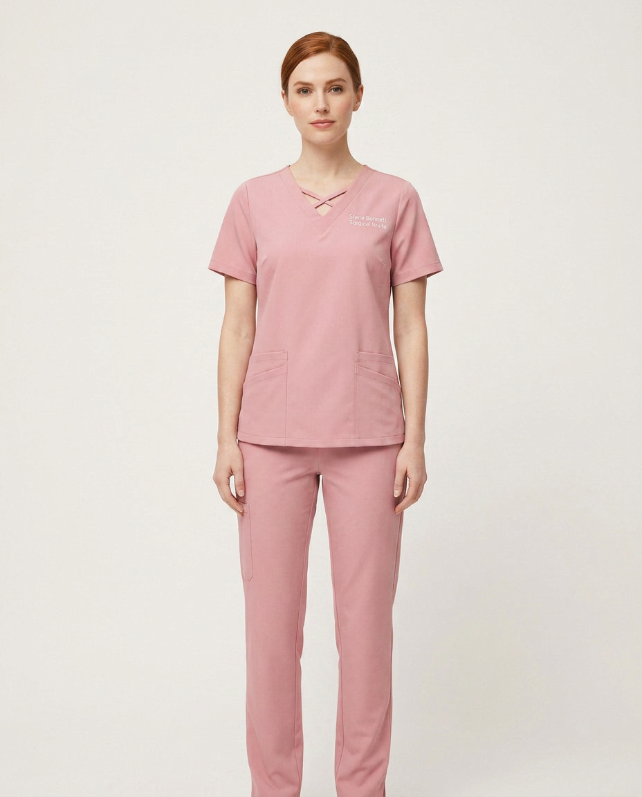Custom Embroidered Scrub Set with Crisscross V-Neck – Straight Leg Medical Uniform