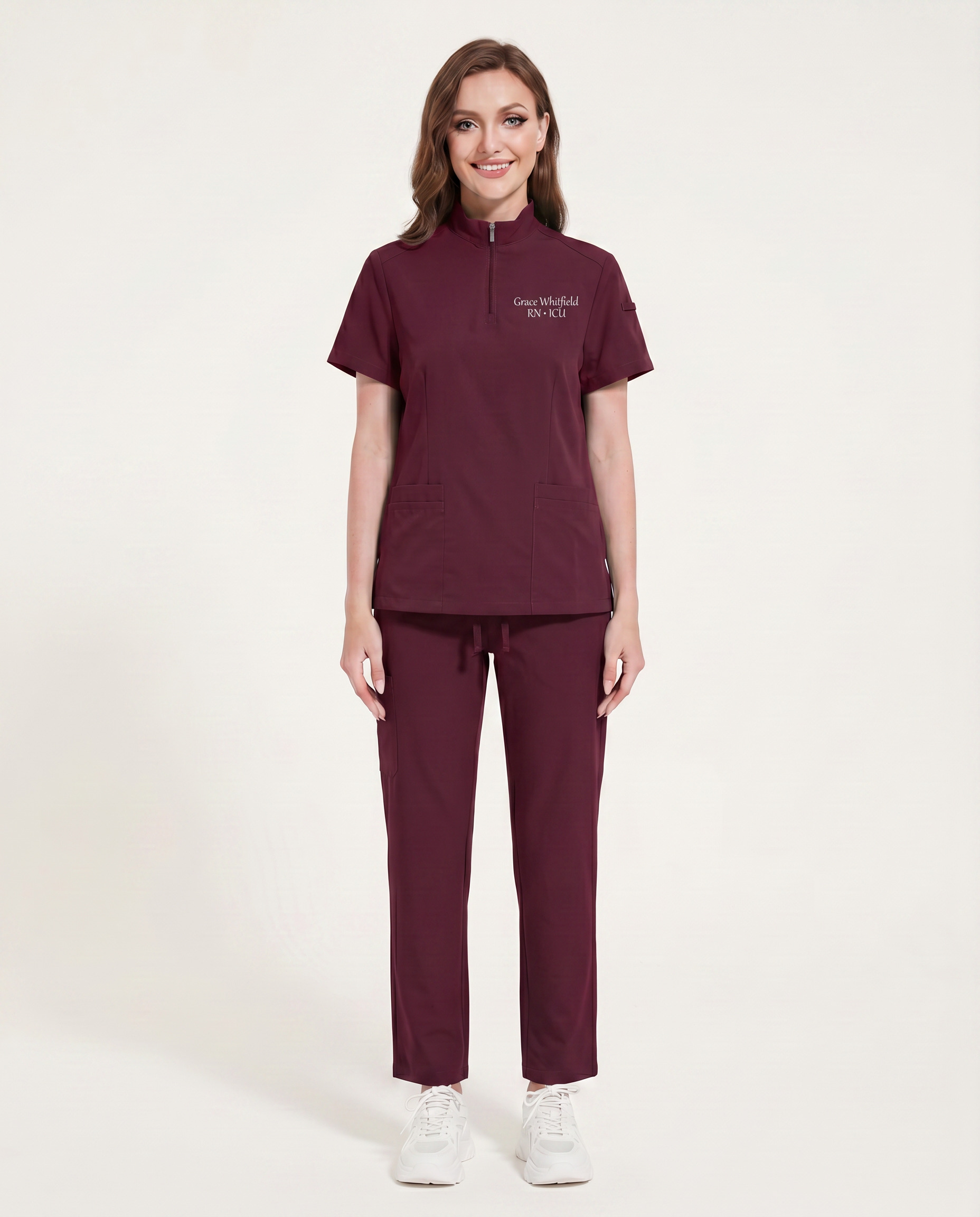 Custom Embroidered Scrub Set with Mock Neck Zip Collar – Straight Leg Healthcare Uniform