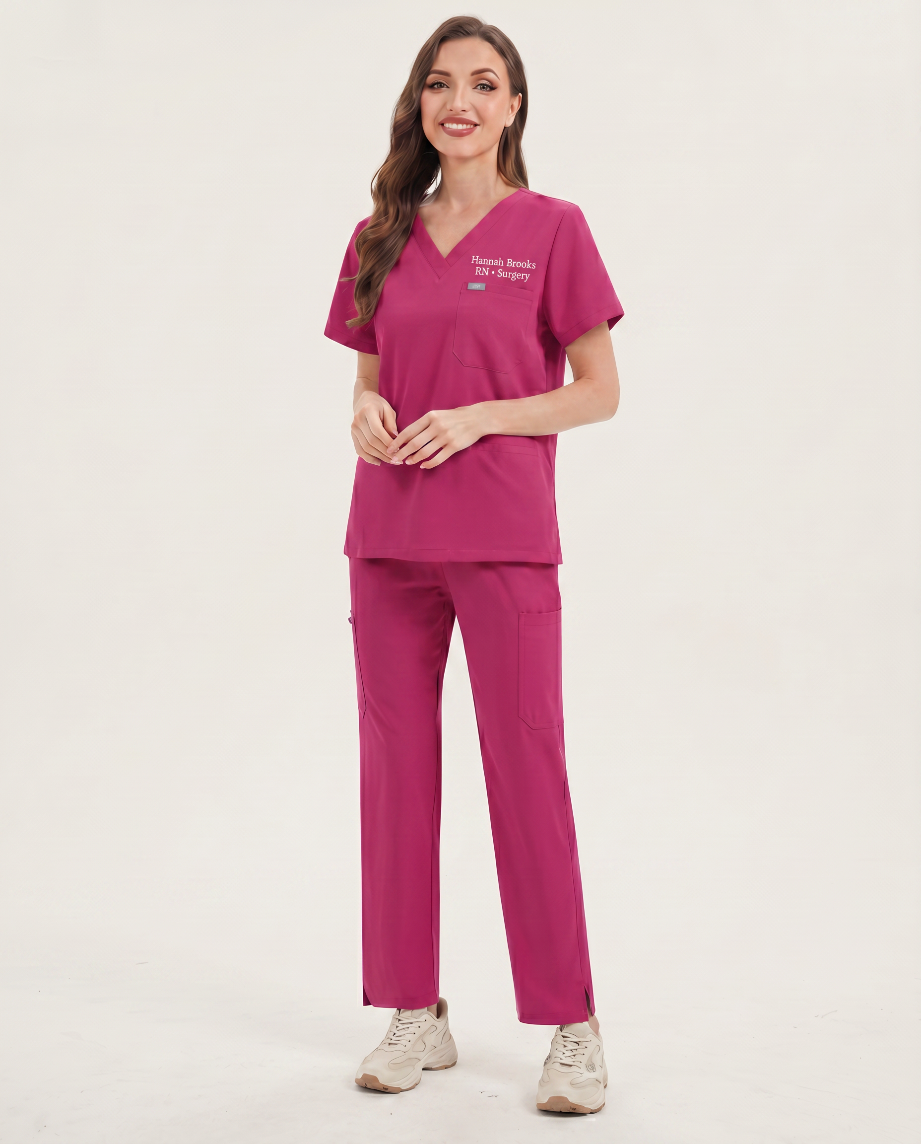 Custom Embroidered Unisex Scrub Set – V-Neck Chest Pocket & Cargo Pants