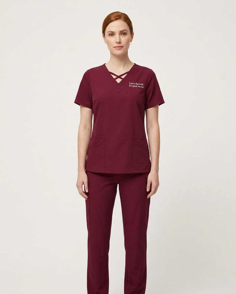 Custom Embroidered Scrub Set with Crisscross V-Neck – Straight Leg Medical Uniform