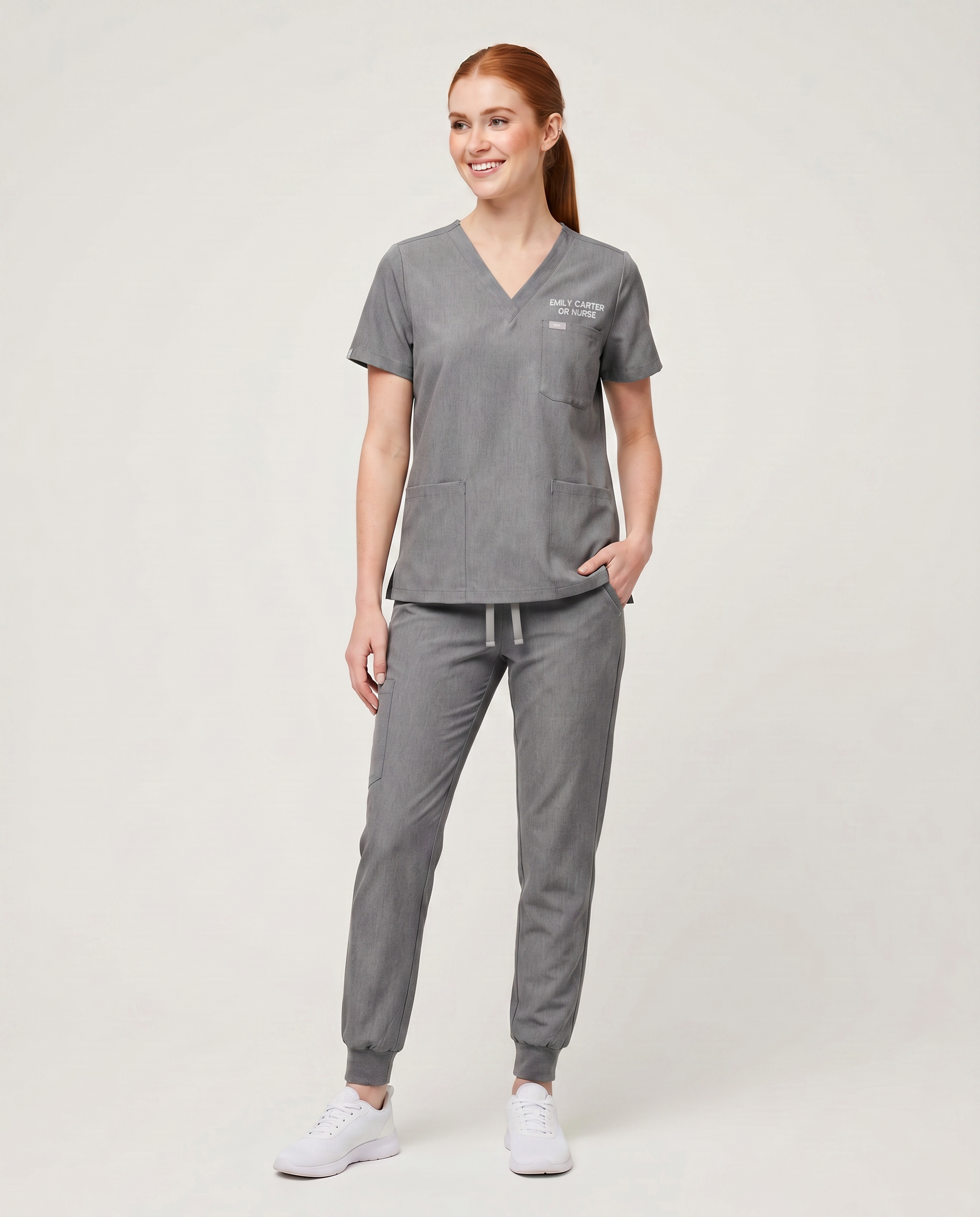 Custom Embroidered Unisex Jogger Scrub Set – V-Neck Personalized Nurse Uniform with Cargo Pants