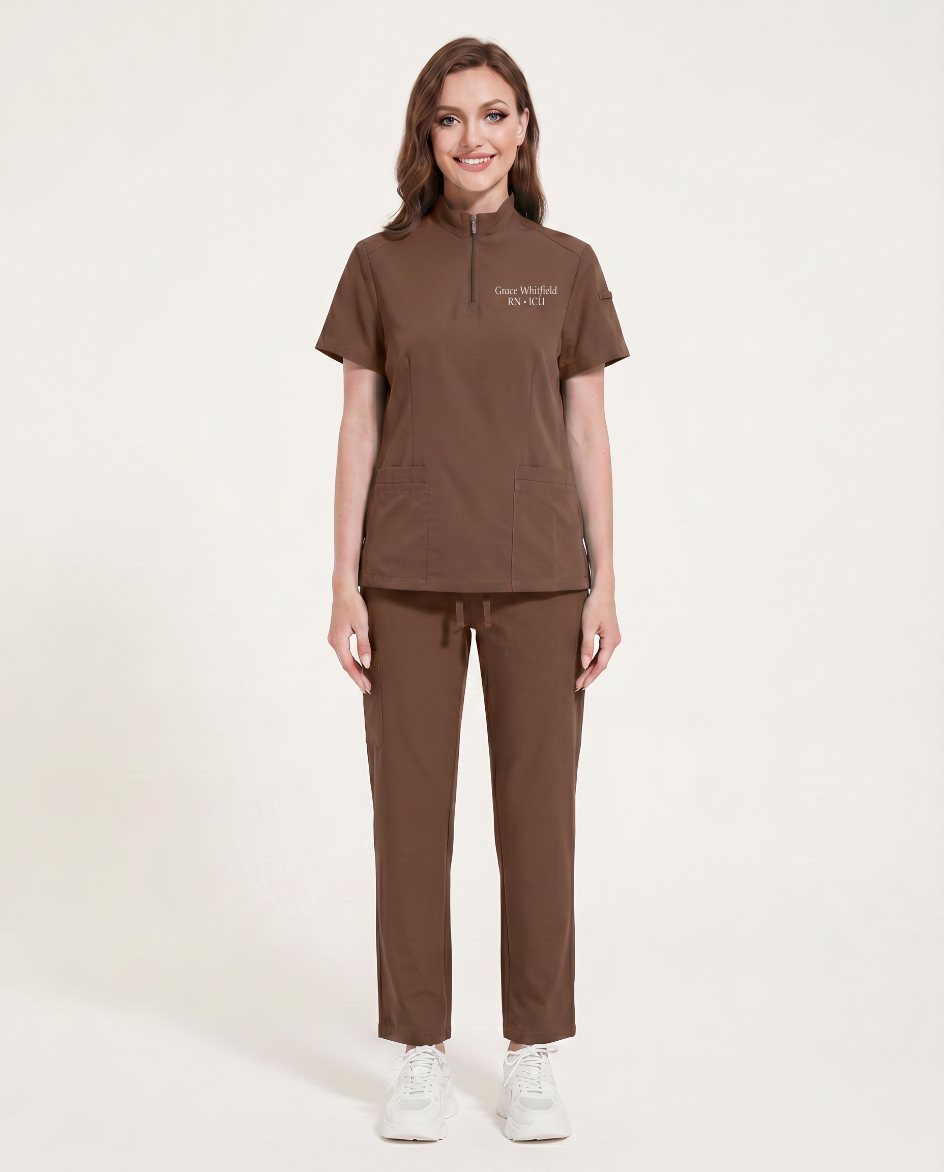 Custom Embroidered Scrub Set with Mock Neck Zip Collar – Straight Leg Healthcare Uniform