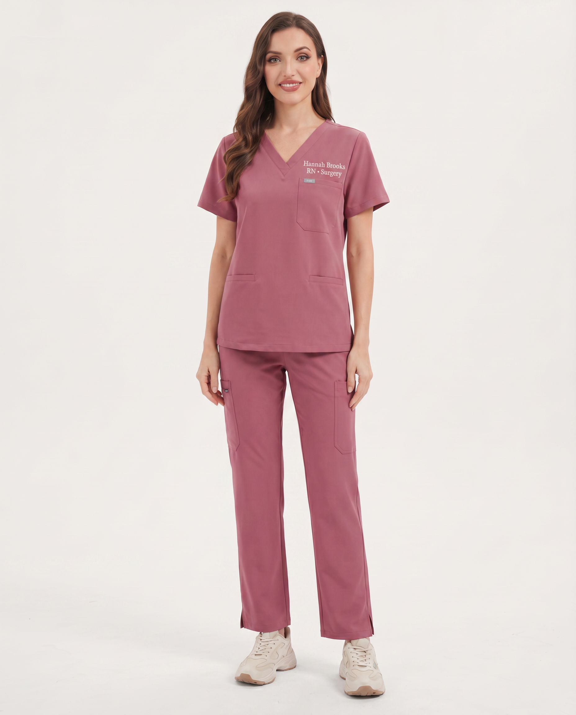 Custom Embroidered Unisex Scrub Set – V-Neck Chest Pocket & Cargo Pants