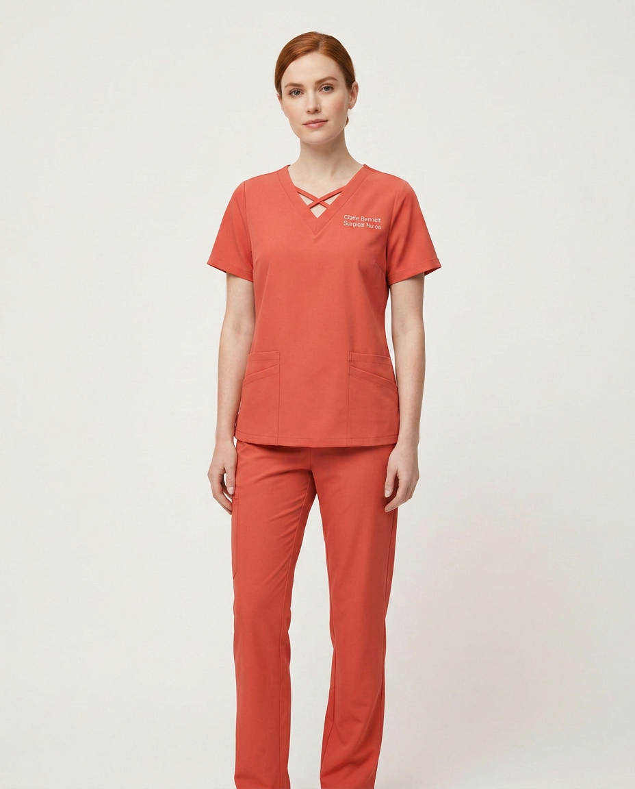 Custom Embroidered Scrub Set with Crisscross V-Neck – Straight Leg Medical Uniform