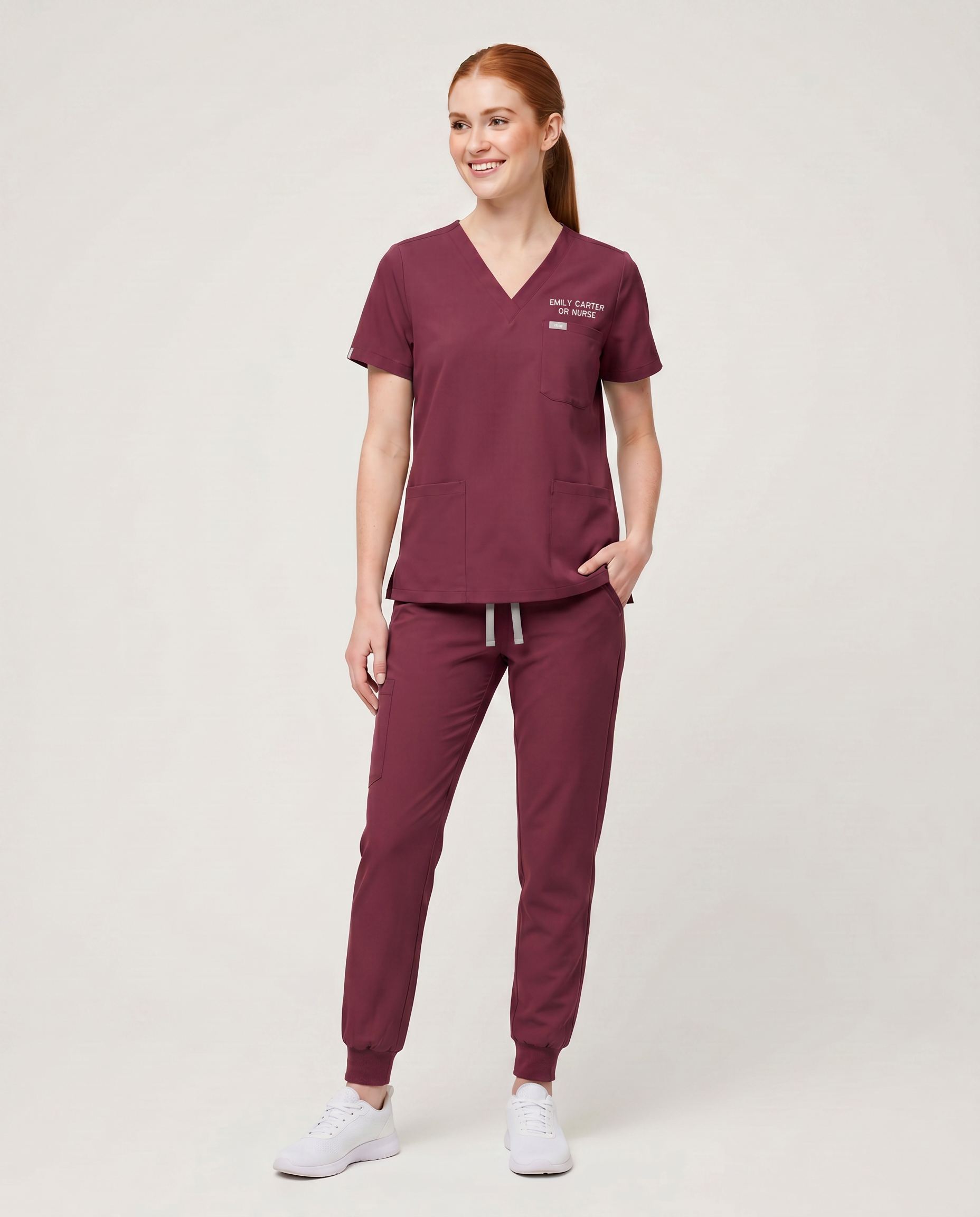 Custom Embroidered Unisex Jogger Scrub Set – V-Neck Personalized Nurse Uniform with Cargo Pants