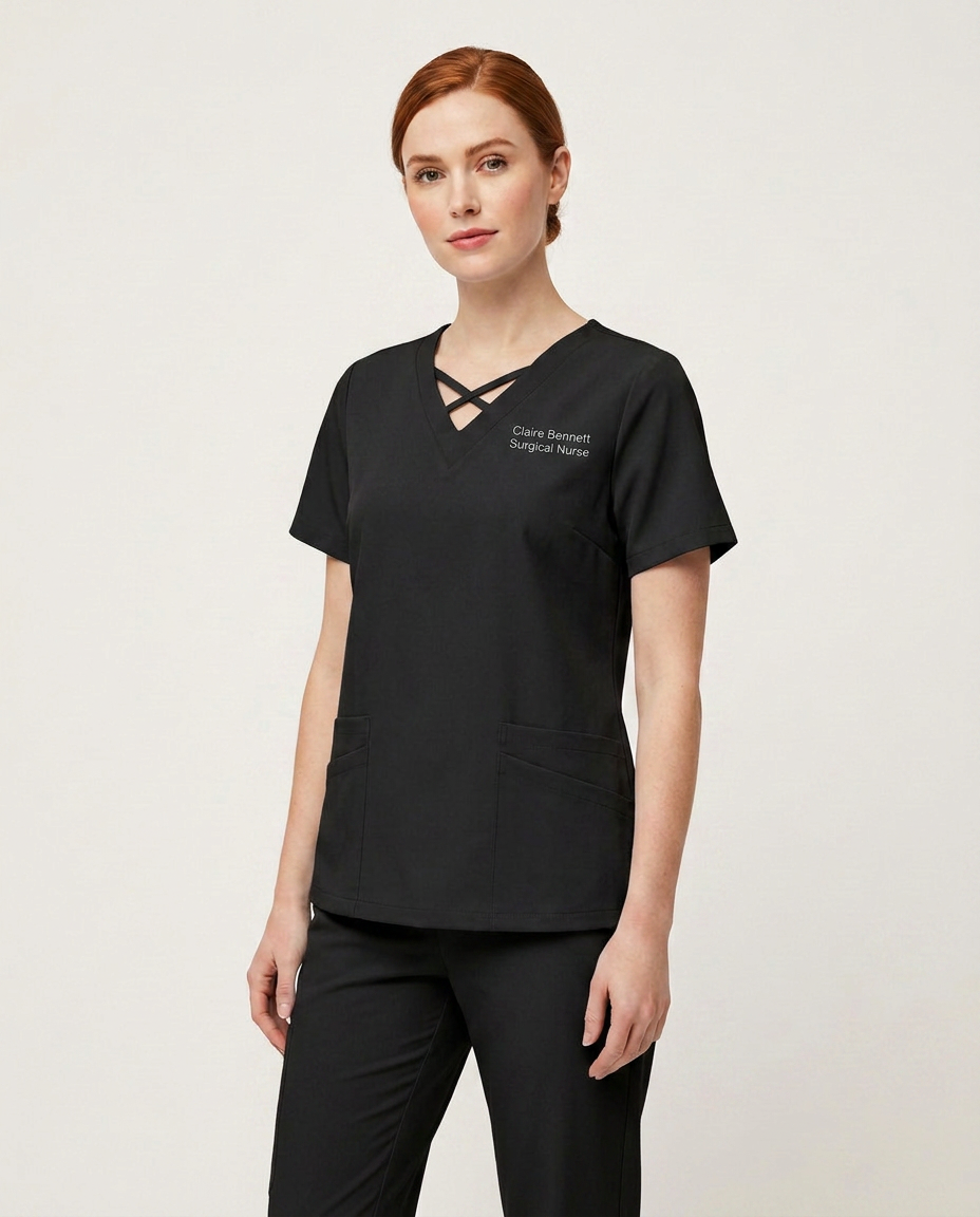Custom Embroidered Scrub Set with Crisscross V-Neck – Straight Leg Medical Uniform