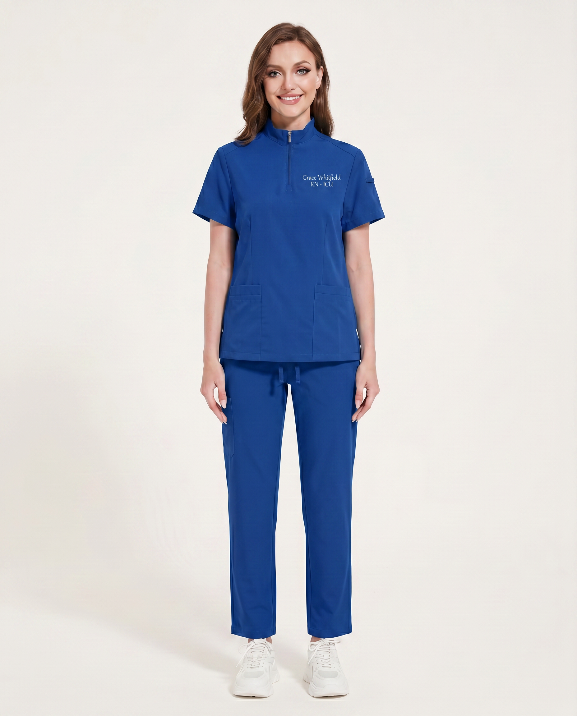 Custom Embroidered Scrub Set with Mock Neck Zip Collar – Straight Leg Healthcare Uniform