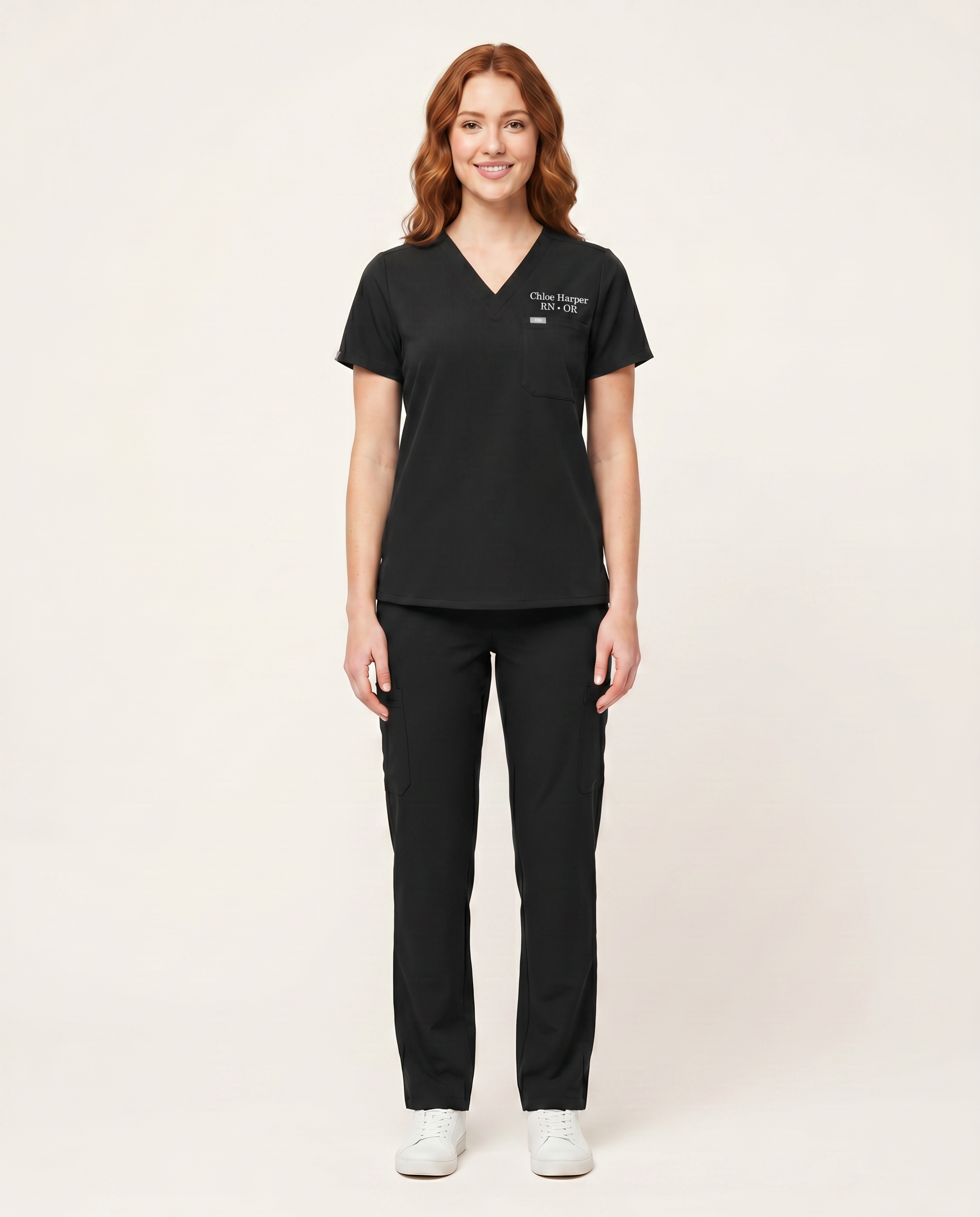 Custom Embroidered Unisex Scrub Set – V-Neck Chest Pocket Cargo Pants