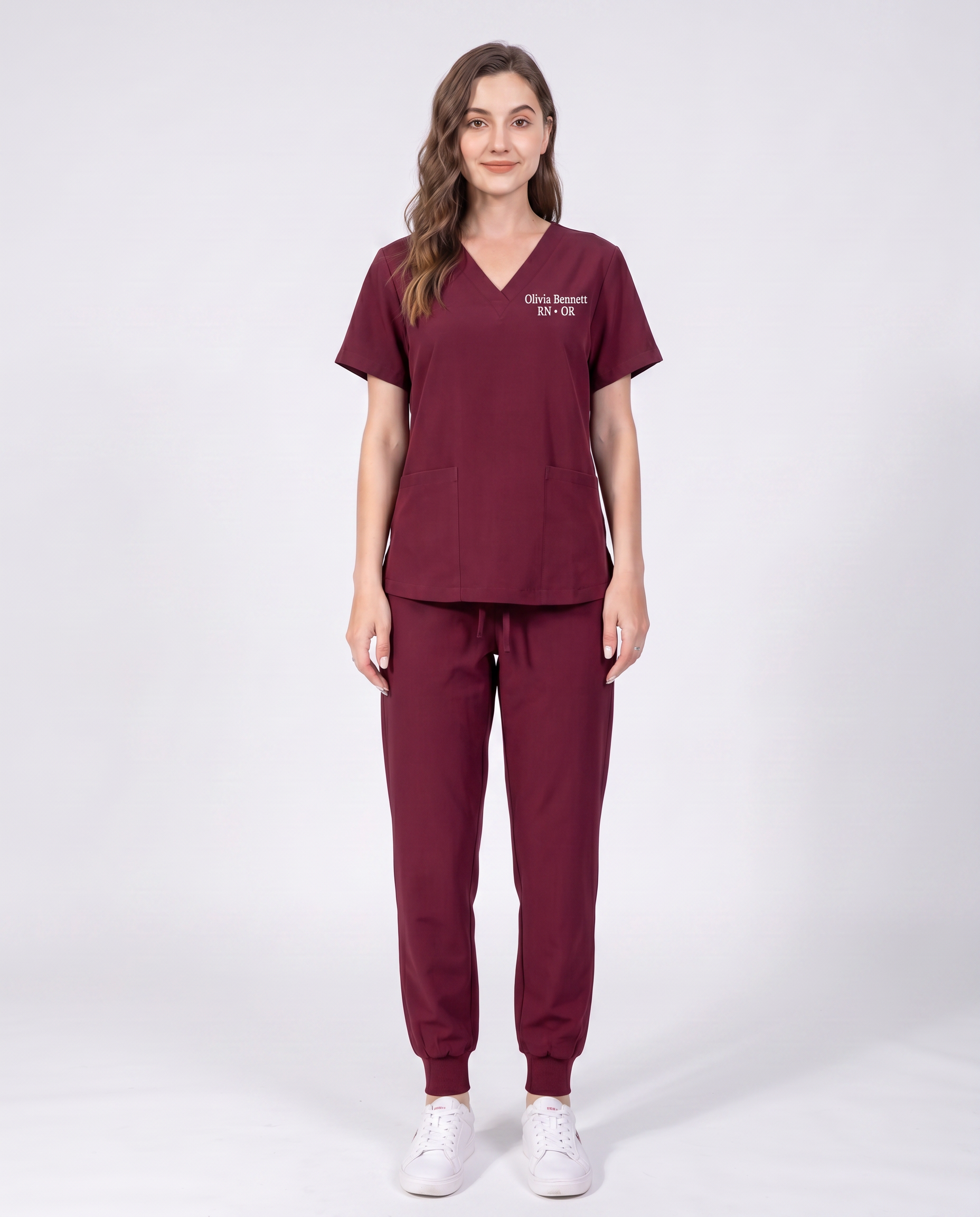 Custom Embroidered Unisex Scrub Set – V-Neck Two Front Pockets Straight-Leg Pants