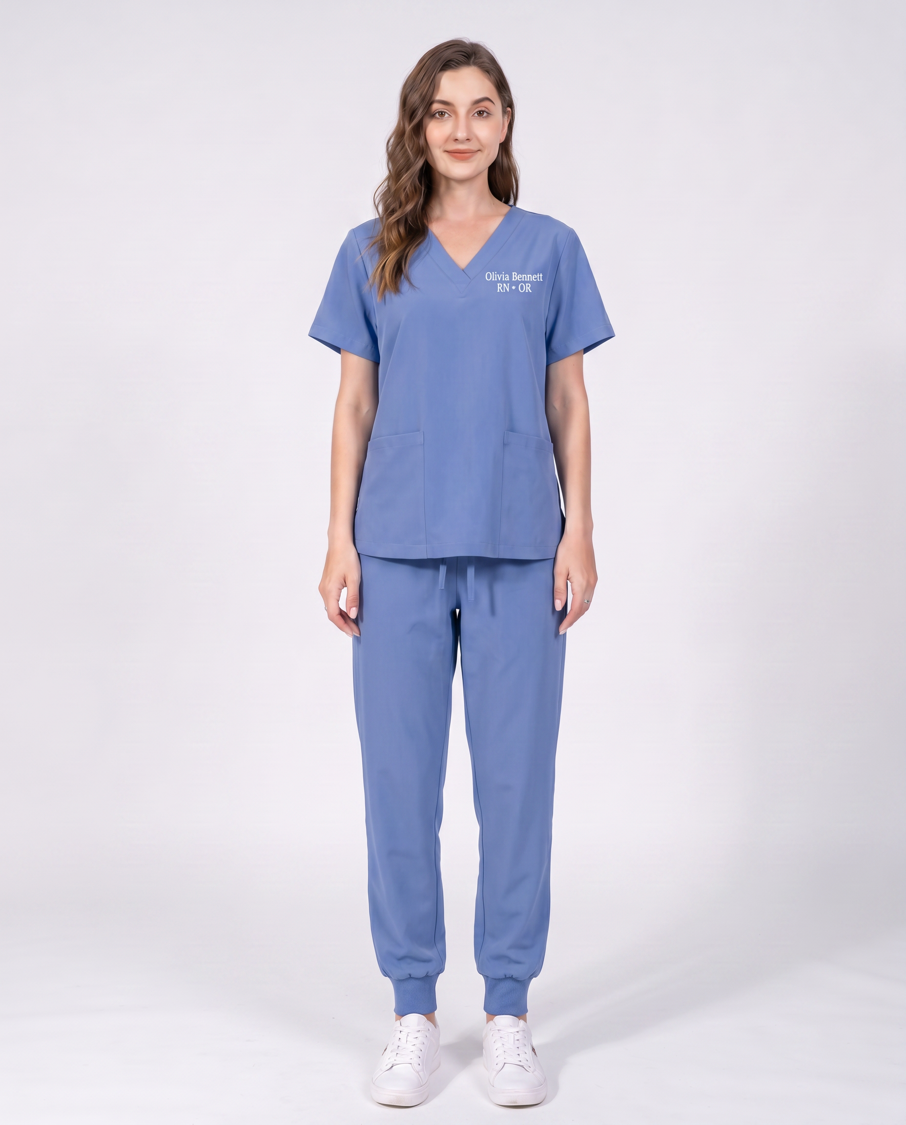 Custom Embroidered Unisex Scrub Set – V-Neck Two Front Pockets Straight-Leg Pants