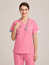 Custom Embroidered Unisex Scrub Set with Contrast Line Detail – V-Neck Surgical Uniform